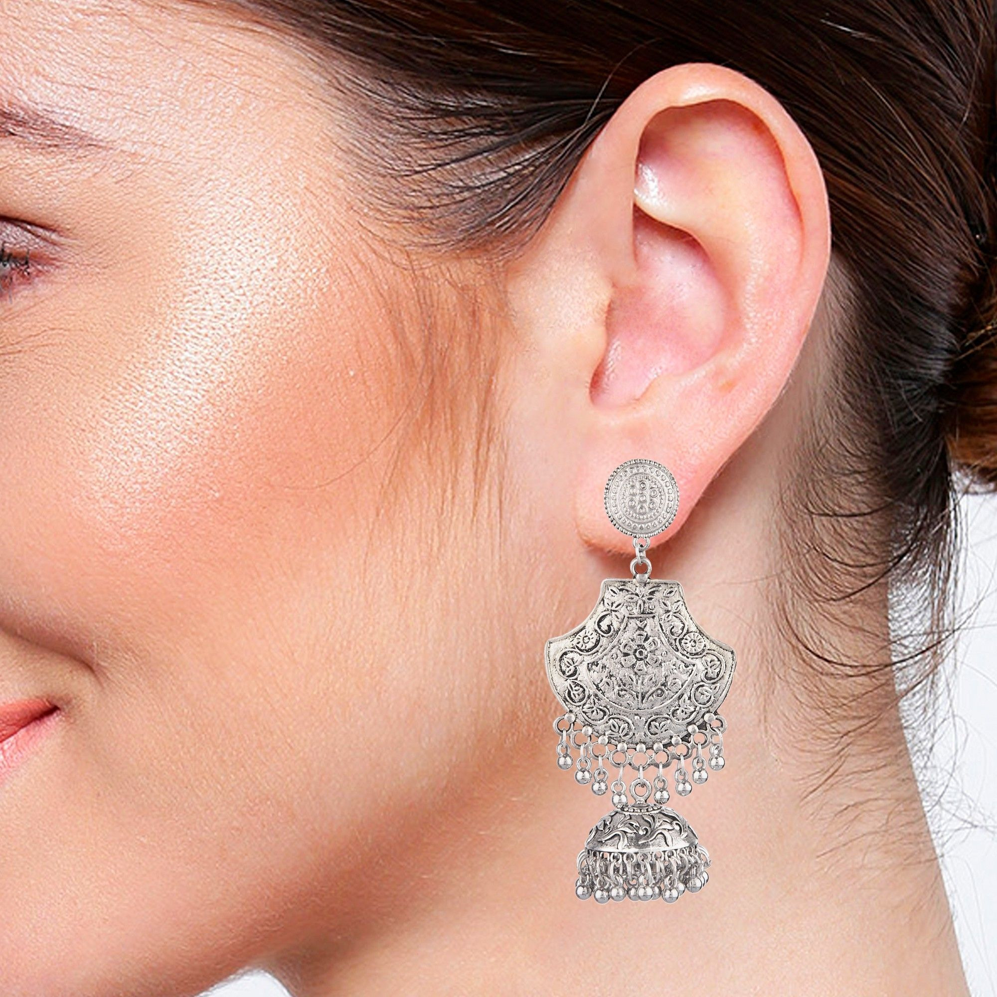 Prizetaa Bohemian Silver Round Jhumki Alloy Jhumki Earring ()