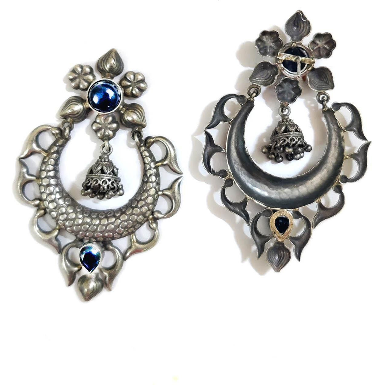 Prizetaa Prizetaa Blue Floral Polki Chandbaali Dangler Earrings German Silver Drops & Danglers ()