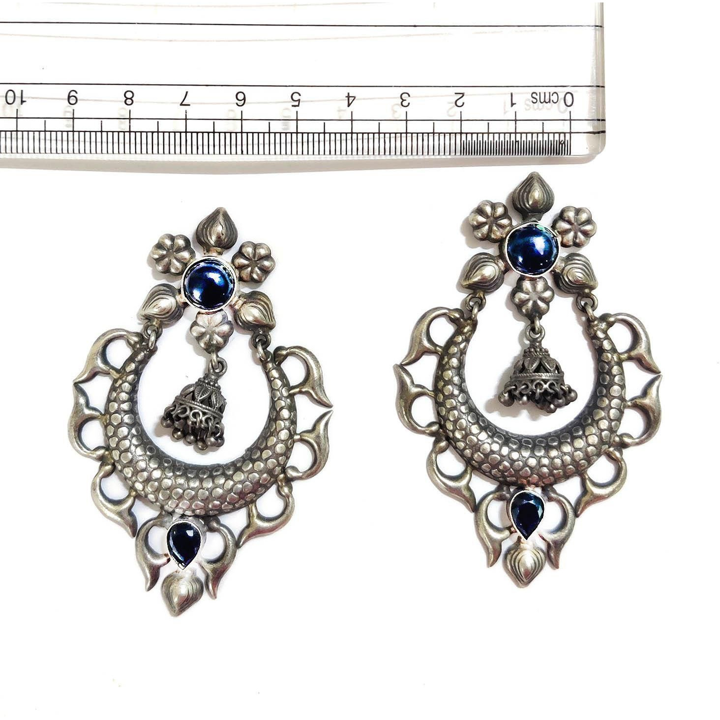 Prizetaa Prizetaa Blue Floral Polki Chandbaali Dangler Earrings German Silver Drops & Danglers ()