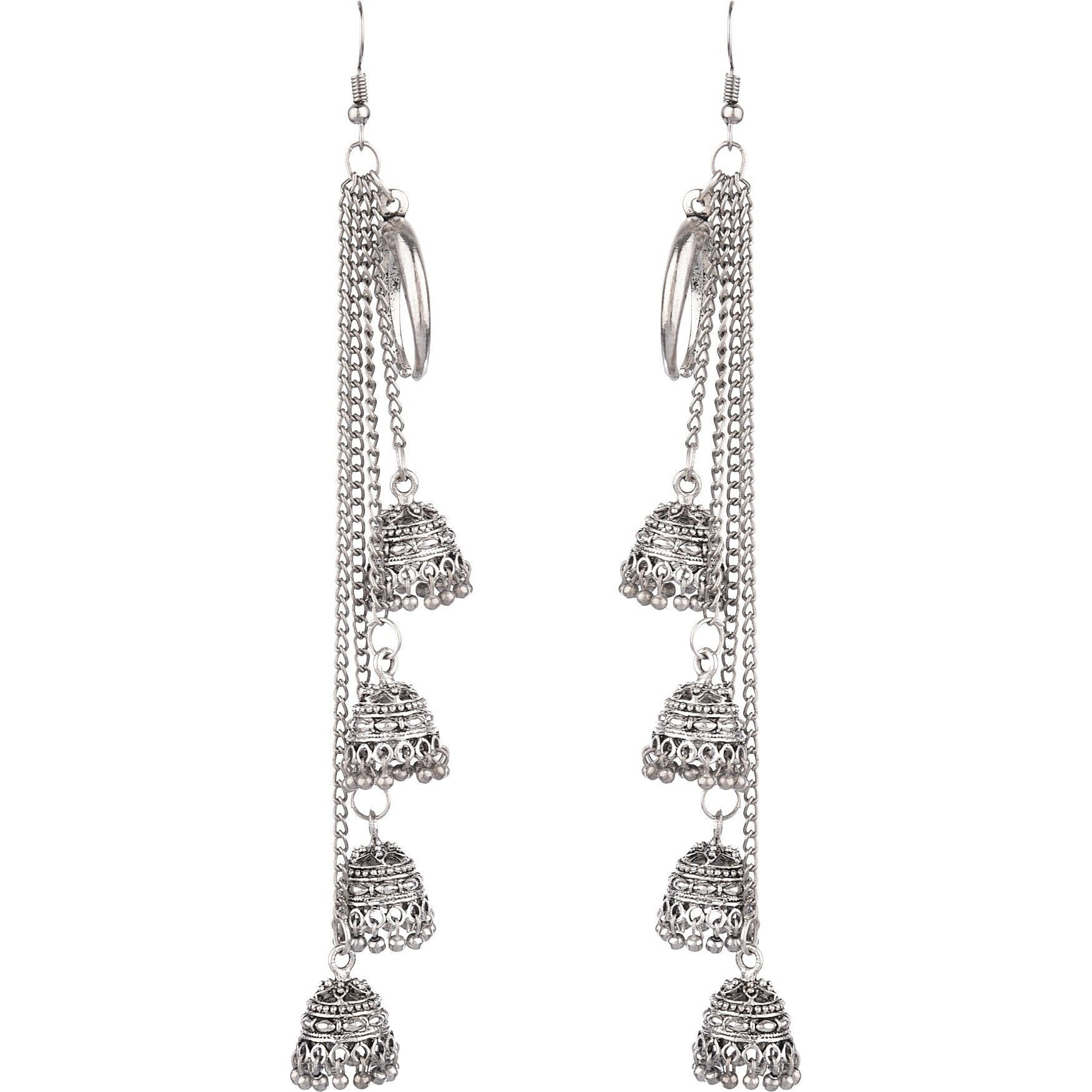 Prizetaa Long Strand Oxidise Hook Alloy Jhumki Earring ()