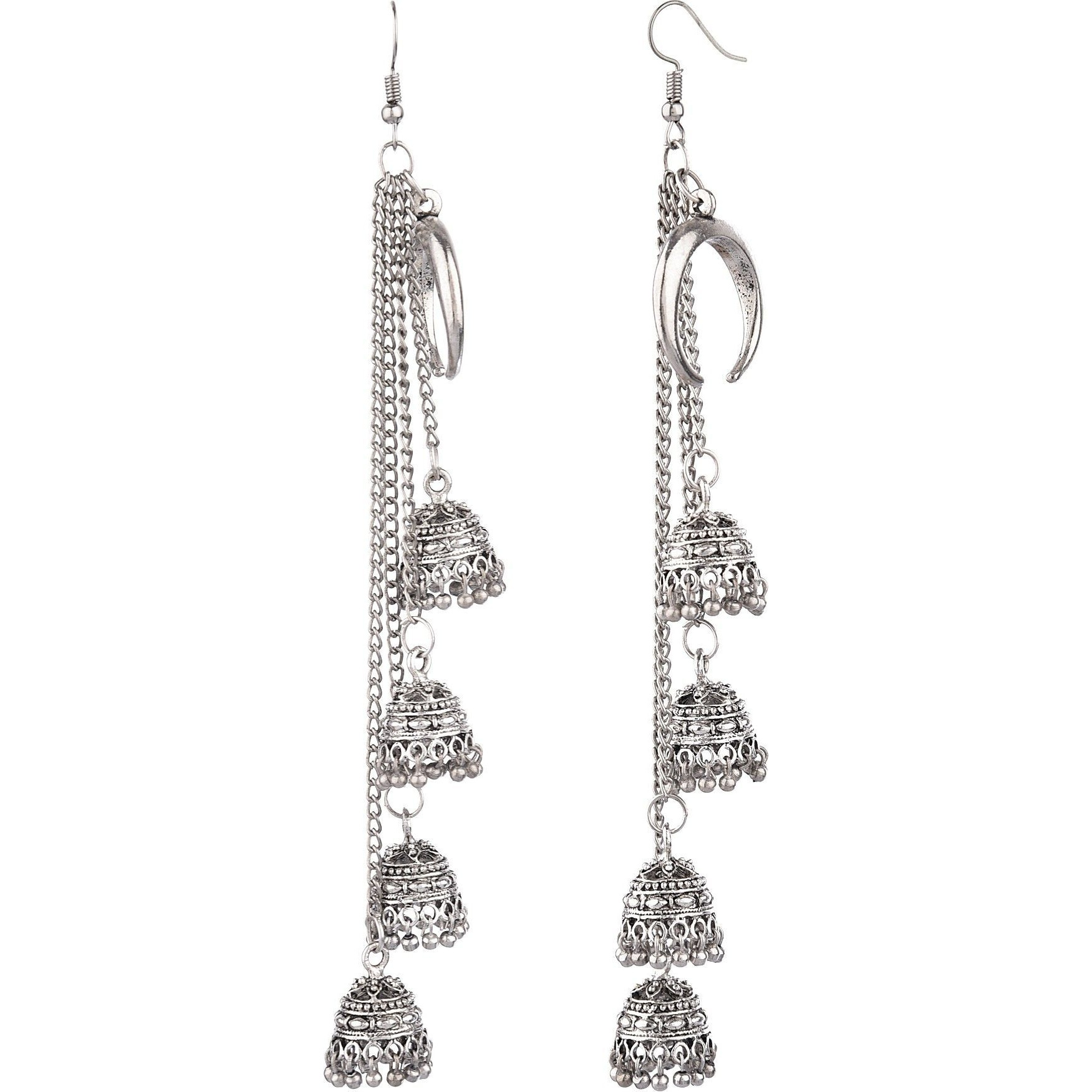 Prizetaa Long Strand Oxidise Hook Alloy Jhumki Earring ()