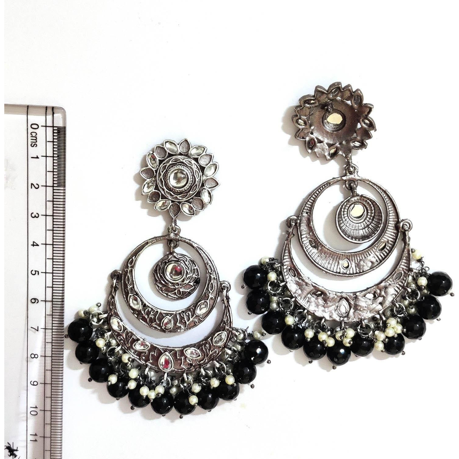 Prizetaa Prizetaa Black And White Pearl Polki Chandbaali Earrings German Silver Drops & Danglers ()