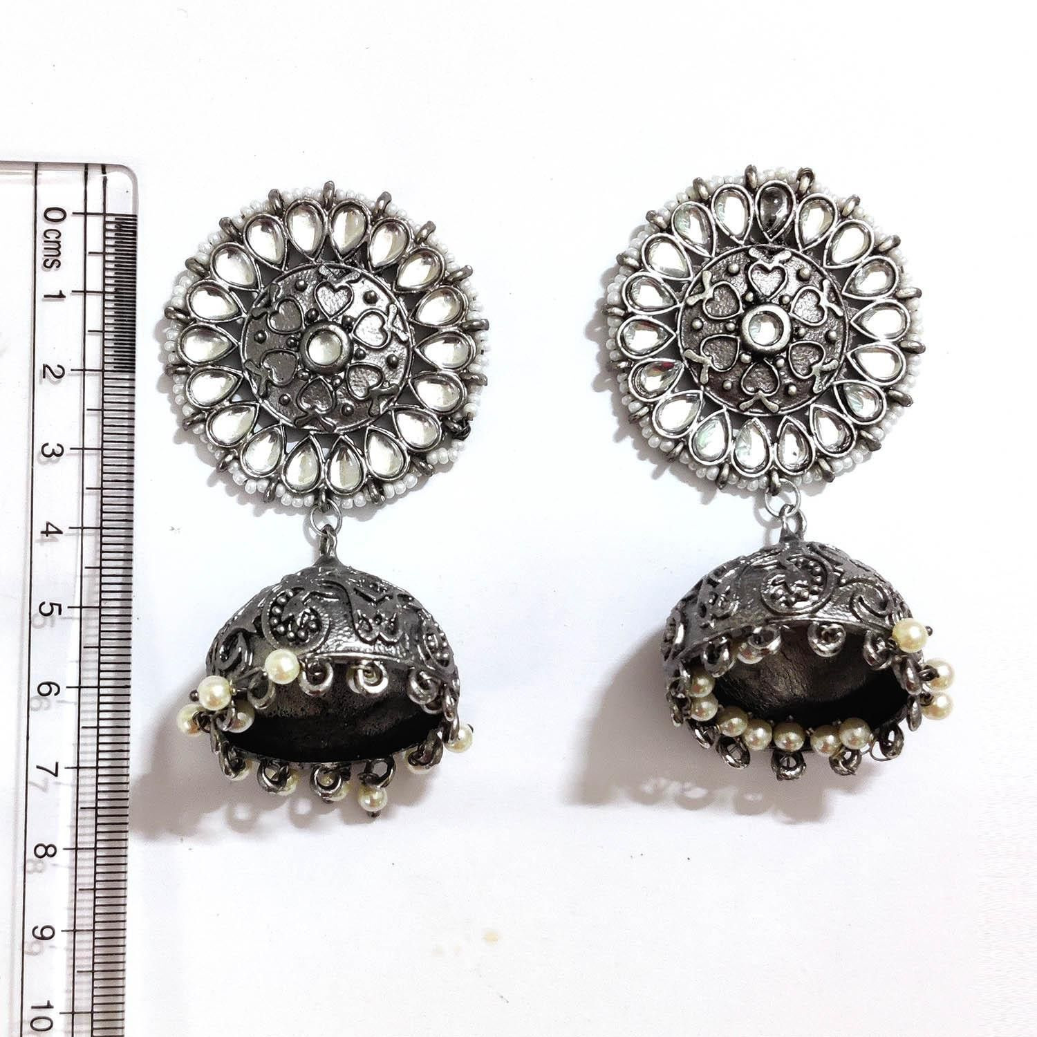 Prizetaa Prizetaa Round White Pearl Floral Jumki Earrings German Silver Jhumki Earring ()