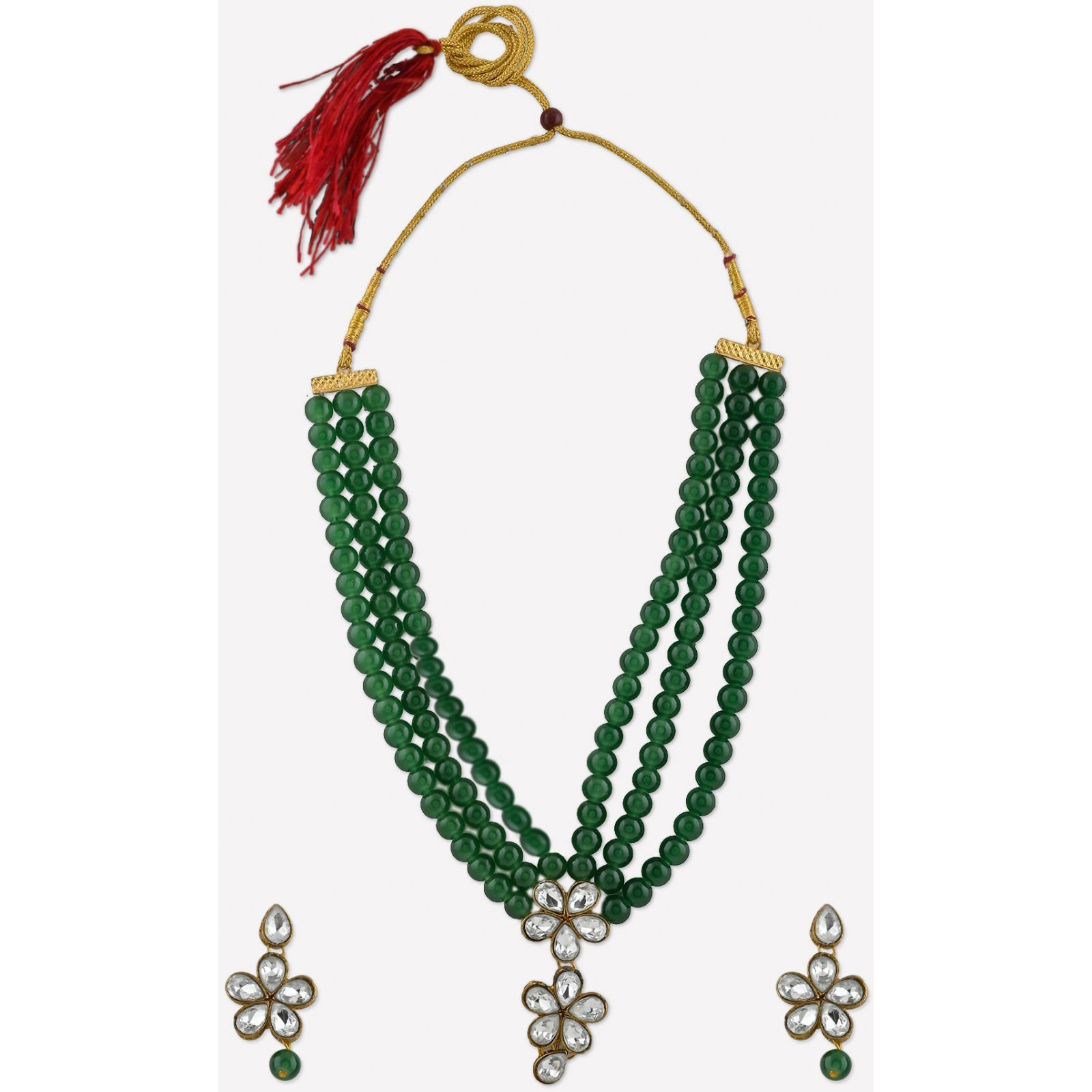 Prizetaa Alloy Gold-plated Green Jewellery Set (Pack of 3)