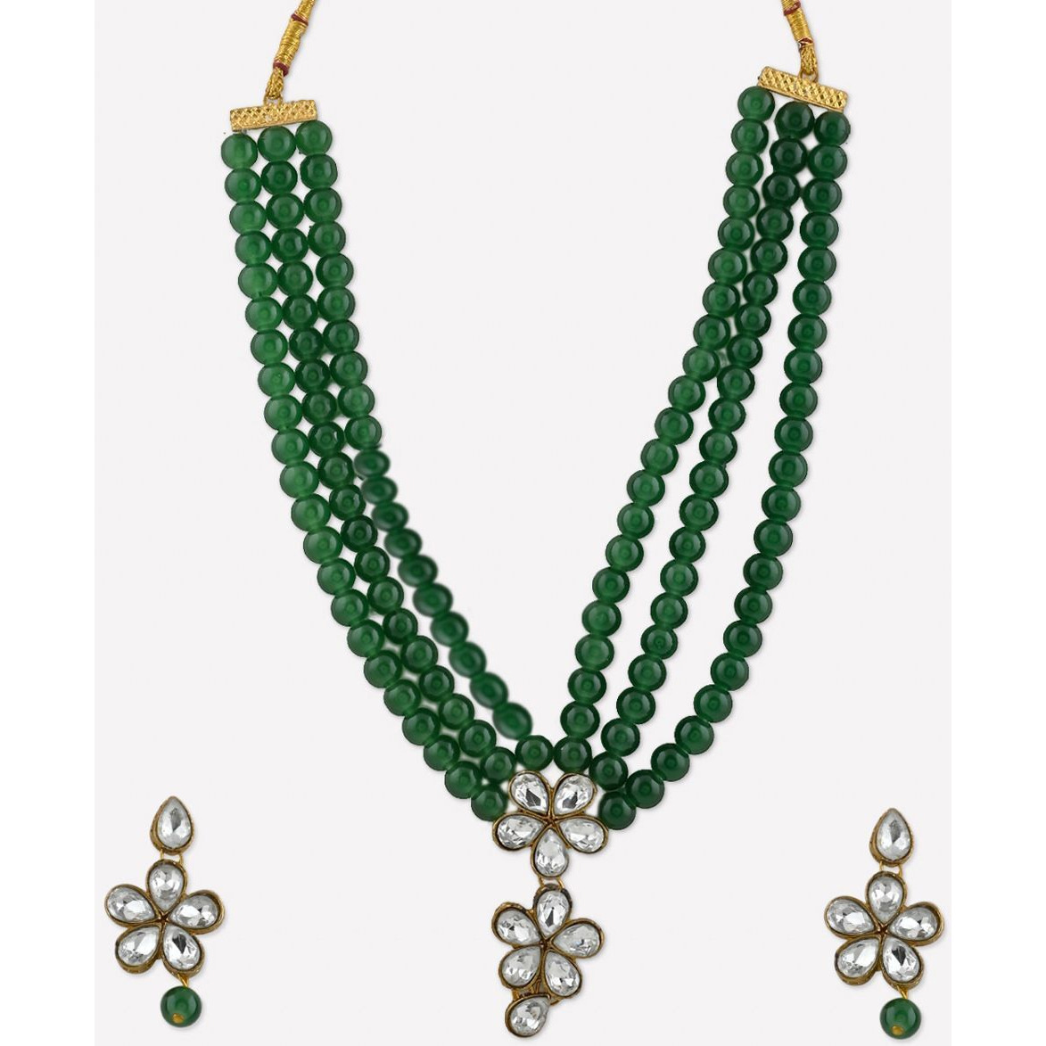 Prizetaa Alloy Gold-plated Green Jewellery Set (Pack of 3)