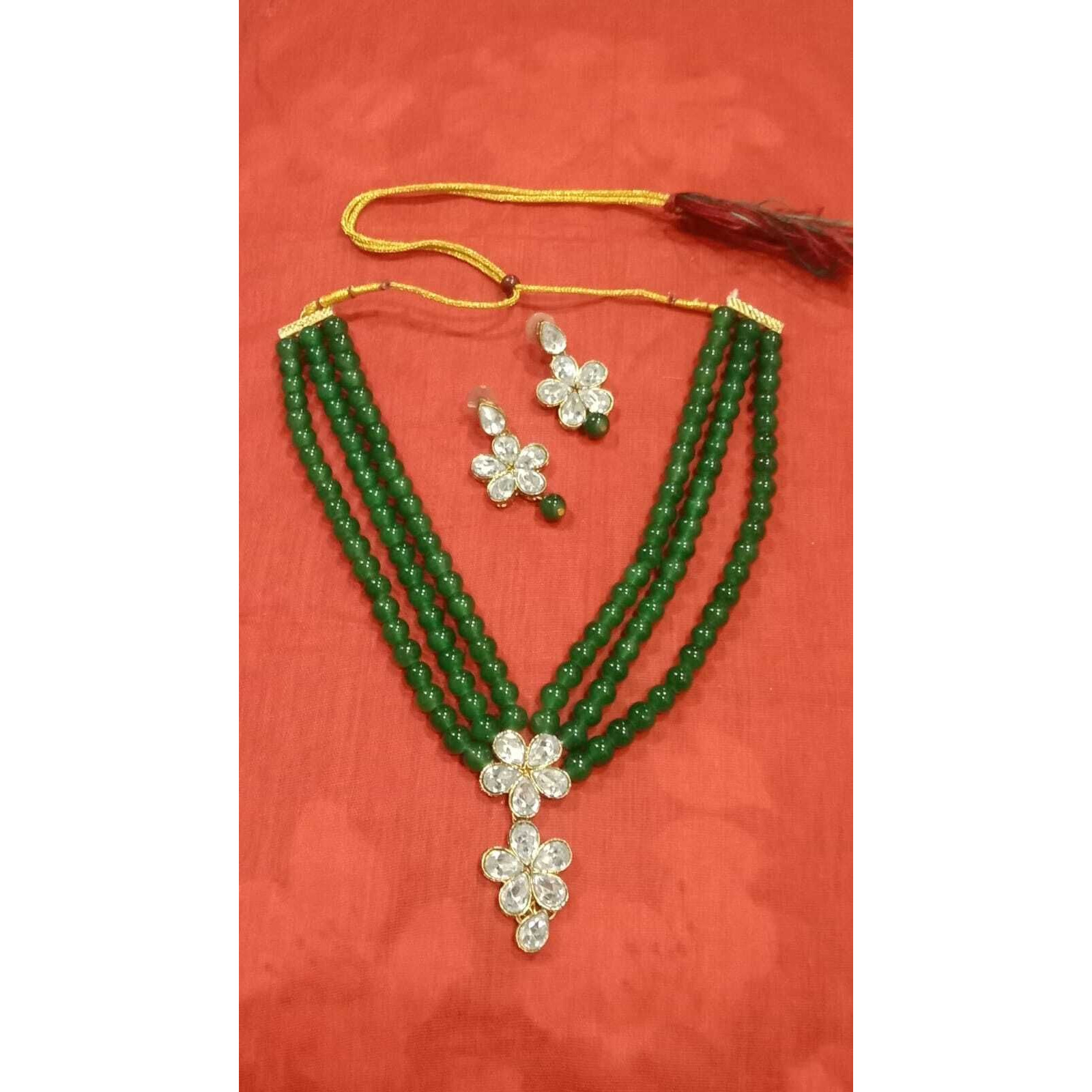 Prizetaa Alloy Gold-plated Green Jewellery Set (Pack of 3)