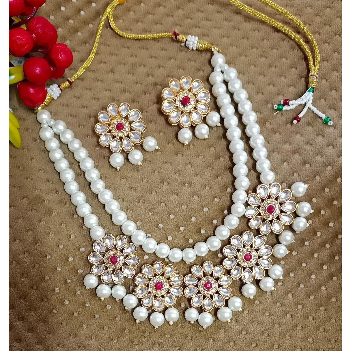 Prizetaa Alloy Gold-plated White Jewellery Set (Pack of 3)