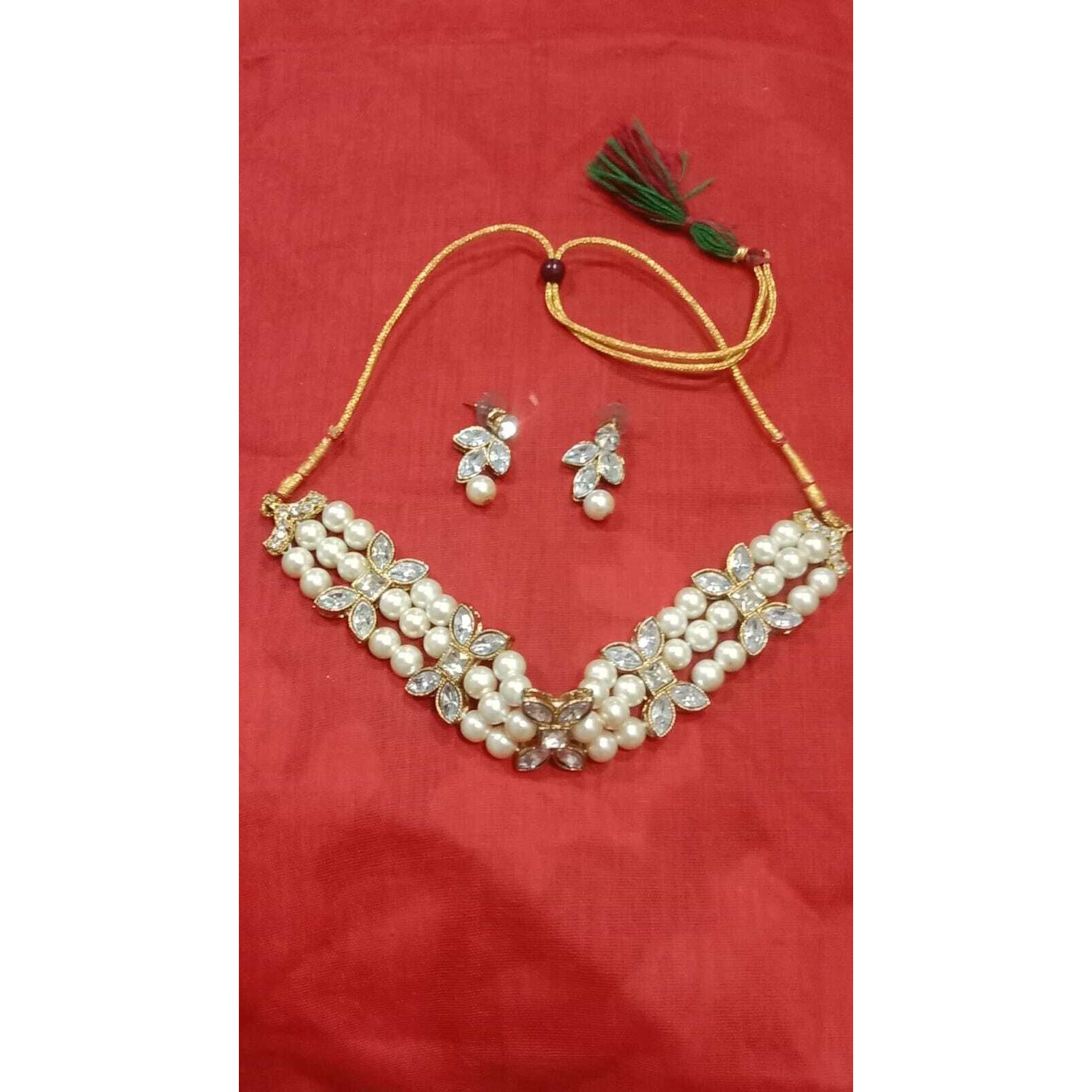 Prizetaa Alloy Gold-plated White Jewellery Set (Pack of 3)