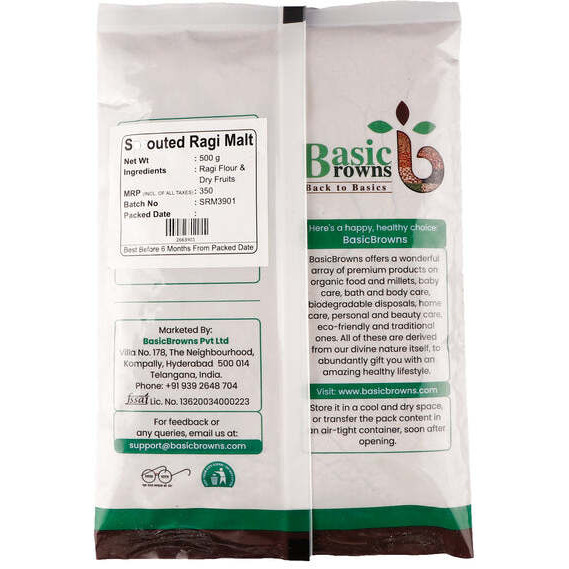 BasicBrowns Sprouted Ragi Malt 500g