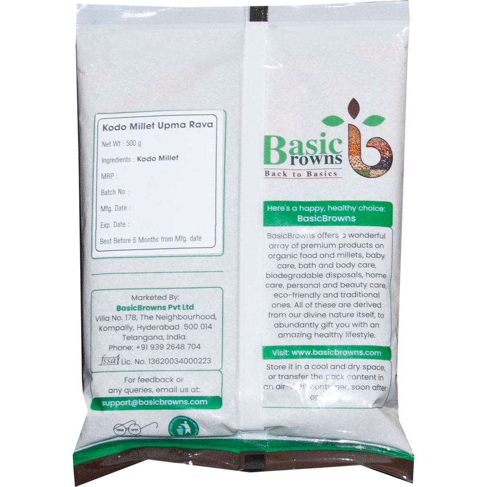BasicBrowns Kodo Millet Upma Rava 500g