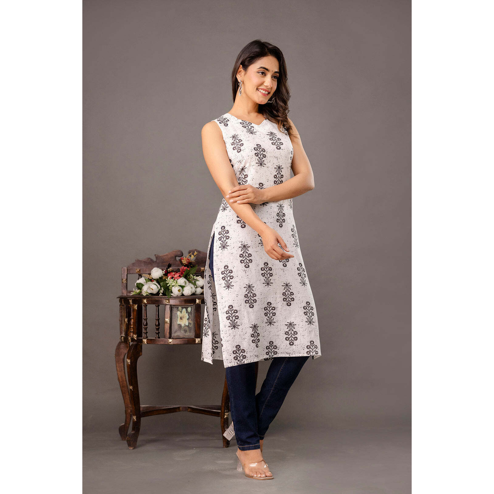 Blue Printed Midi Dress for Women
