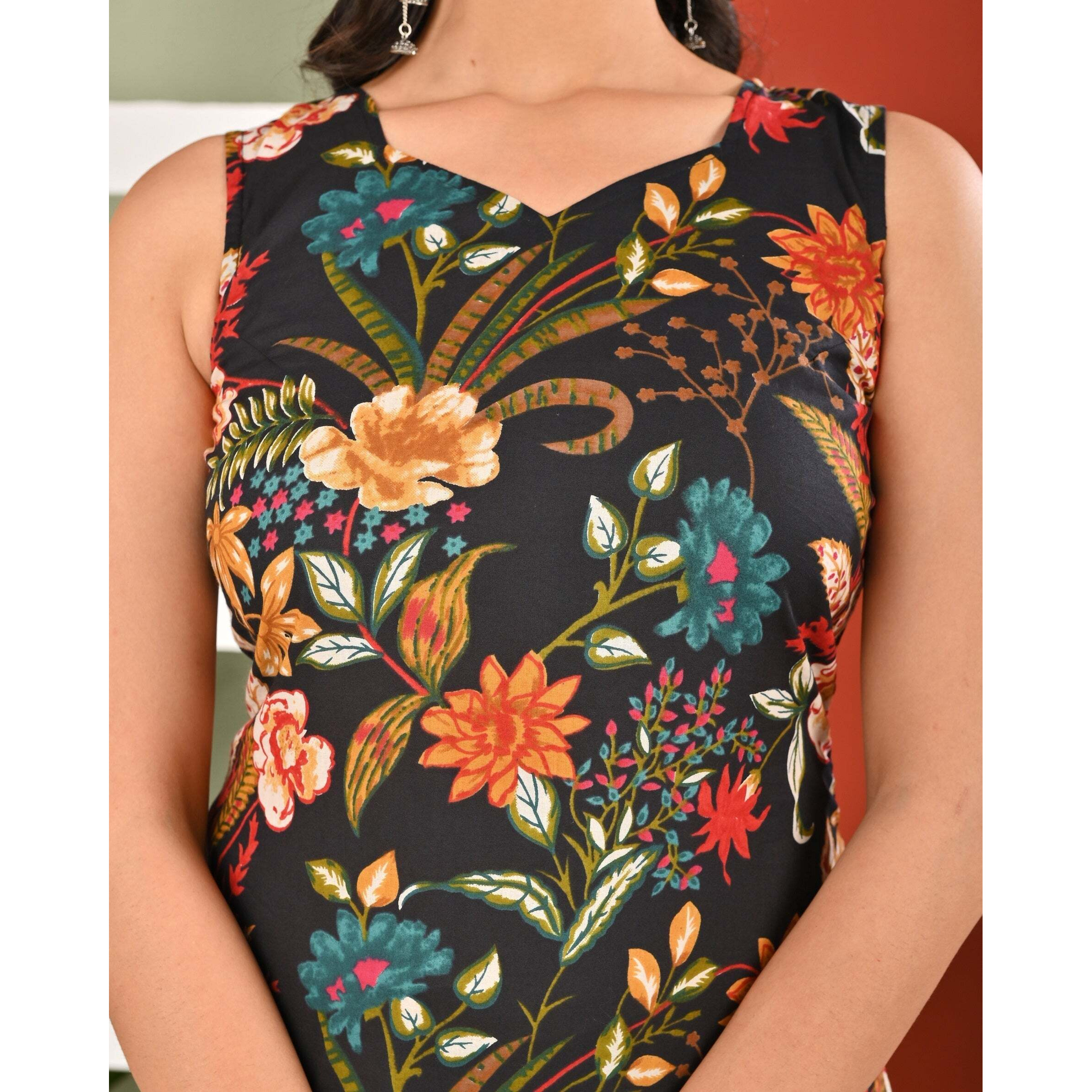 Black Printed Kurta Set with Dupatta for Women