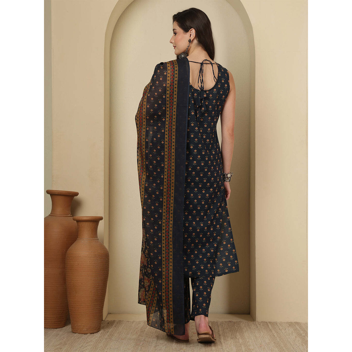 Blue Printed Kurta Set with Dupatta for Women