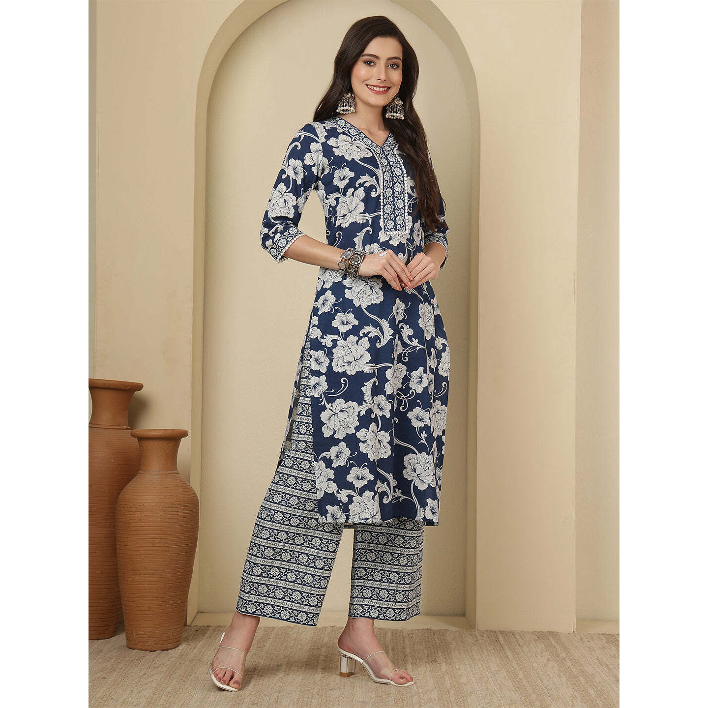 Blue Printed Kurta Set with Dupatta for Women