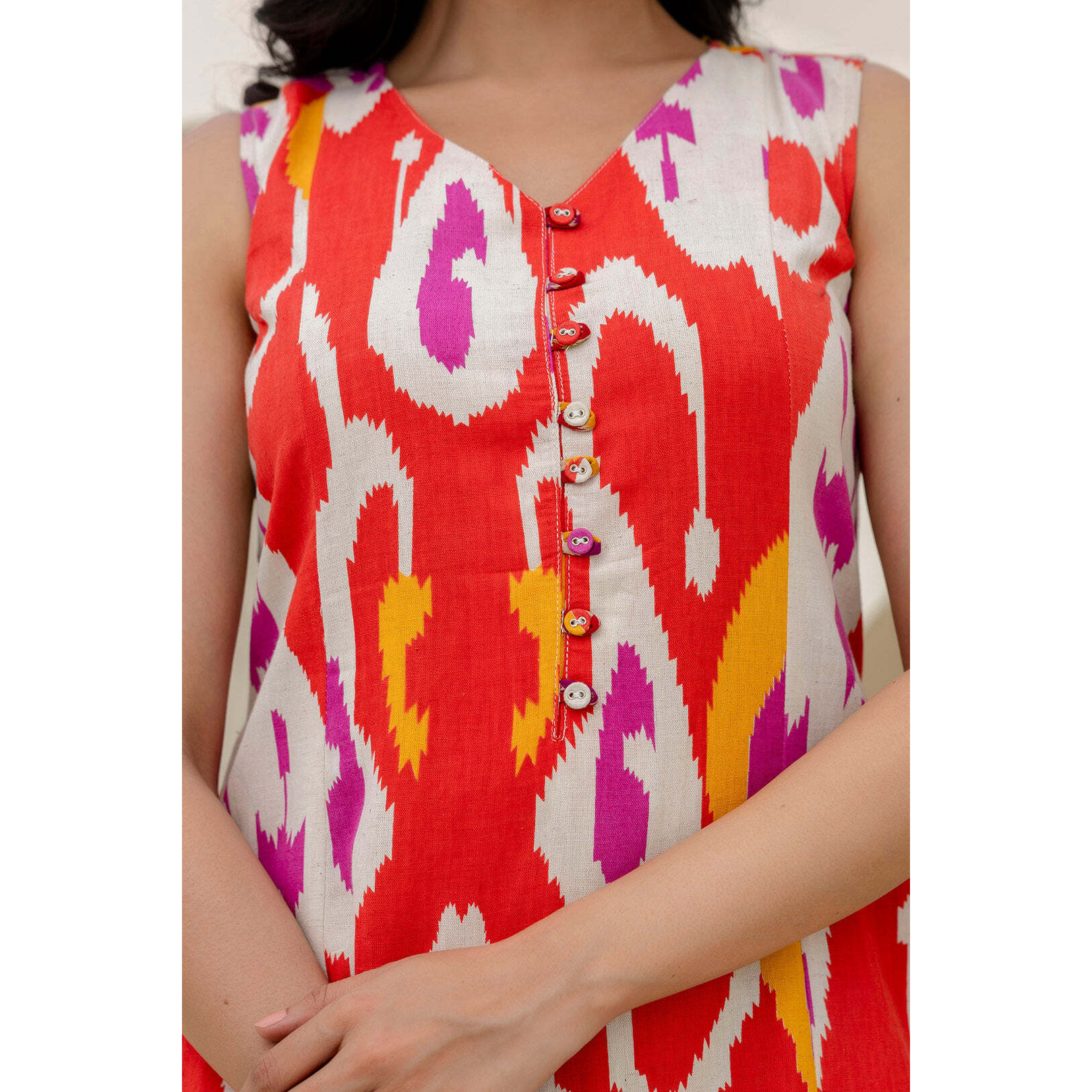Printed Multicolor V- Neck Dress for Women