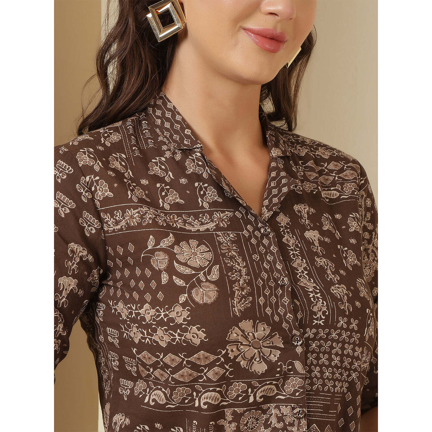 Brown Printed Straight Crop Top