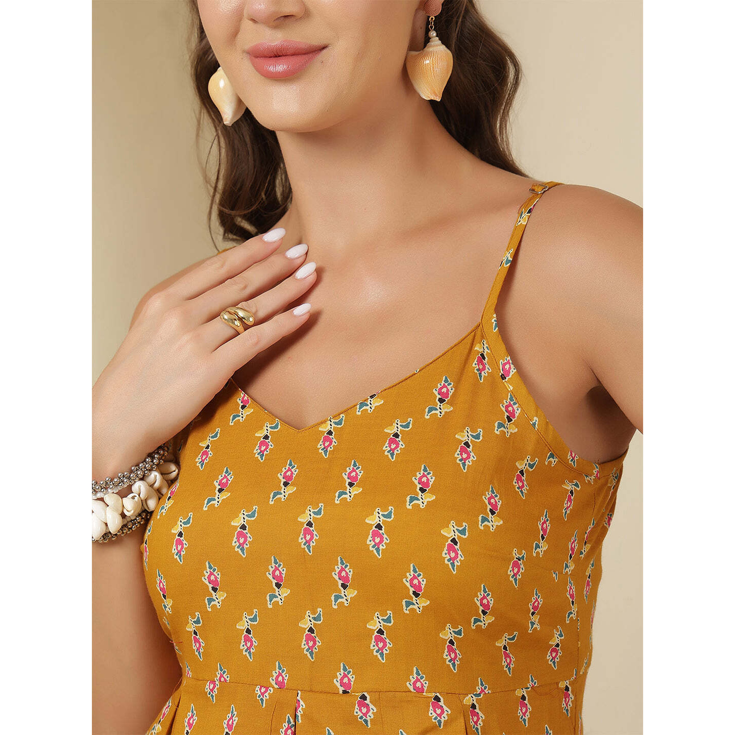 Yellow Printed Sleeveless Top for Women