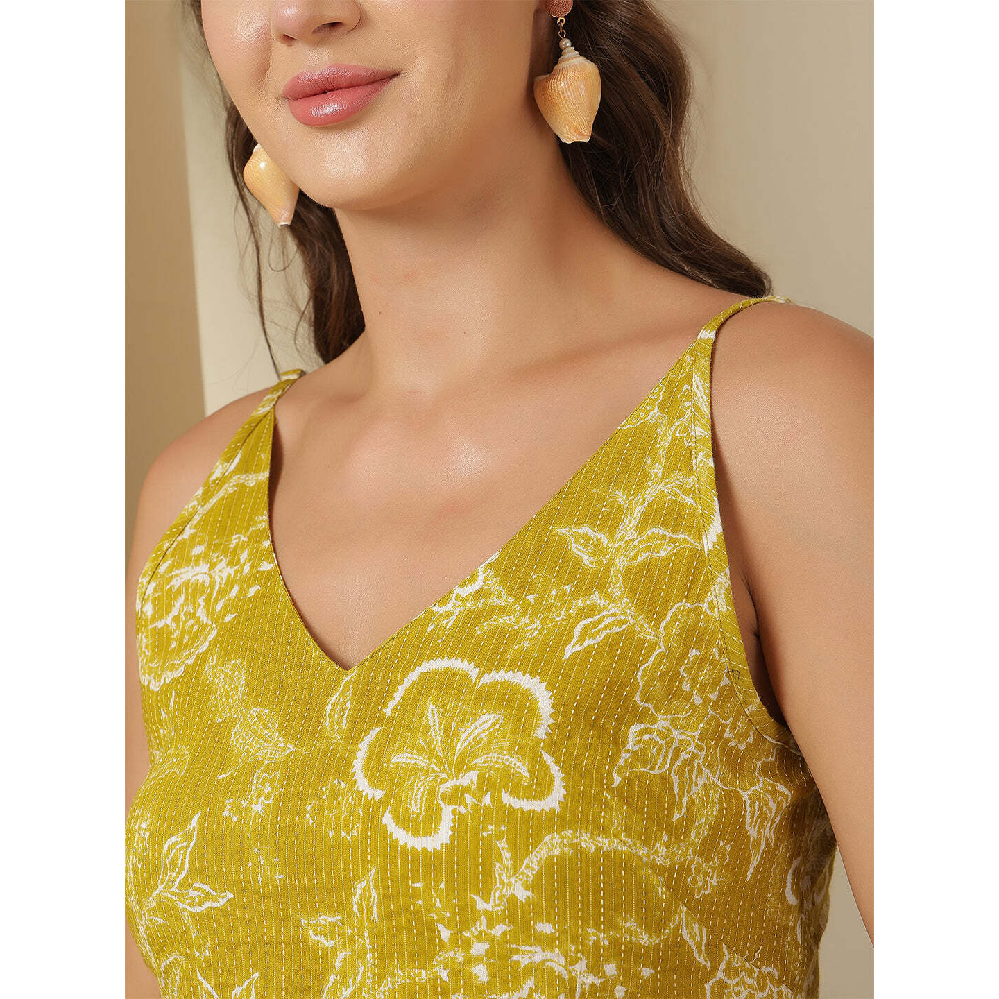 Yellow Printed Sleeveless Tunic for Women