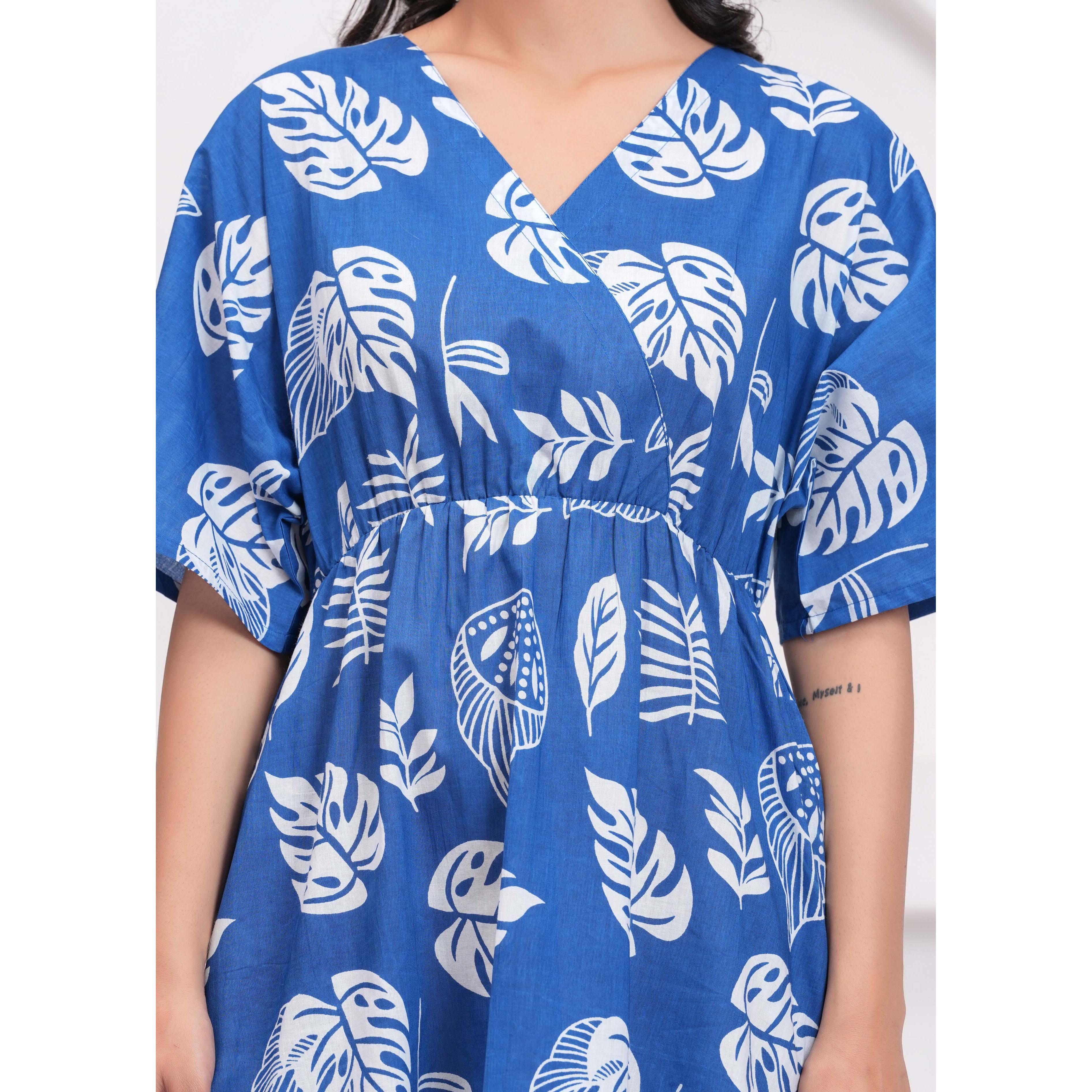 Blue Printed Midi Dress for Women