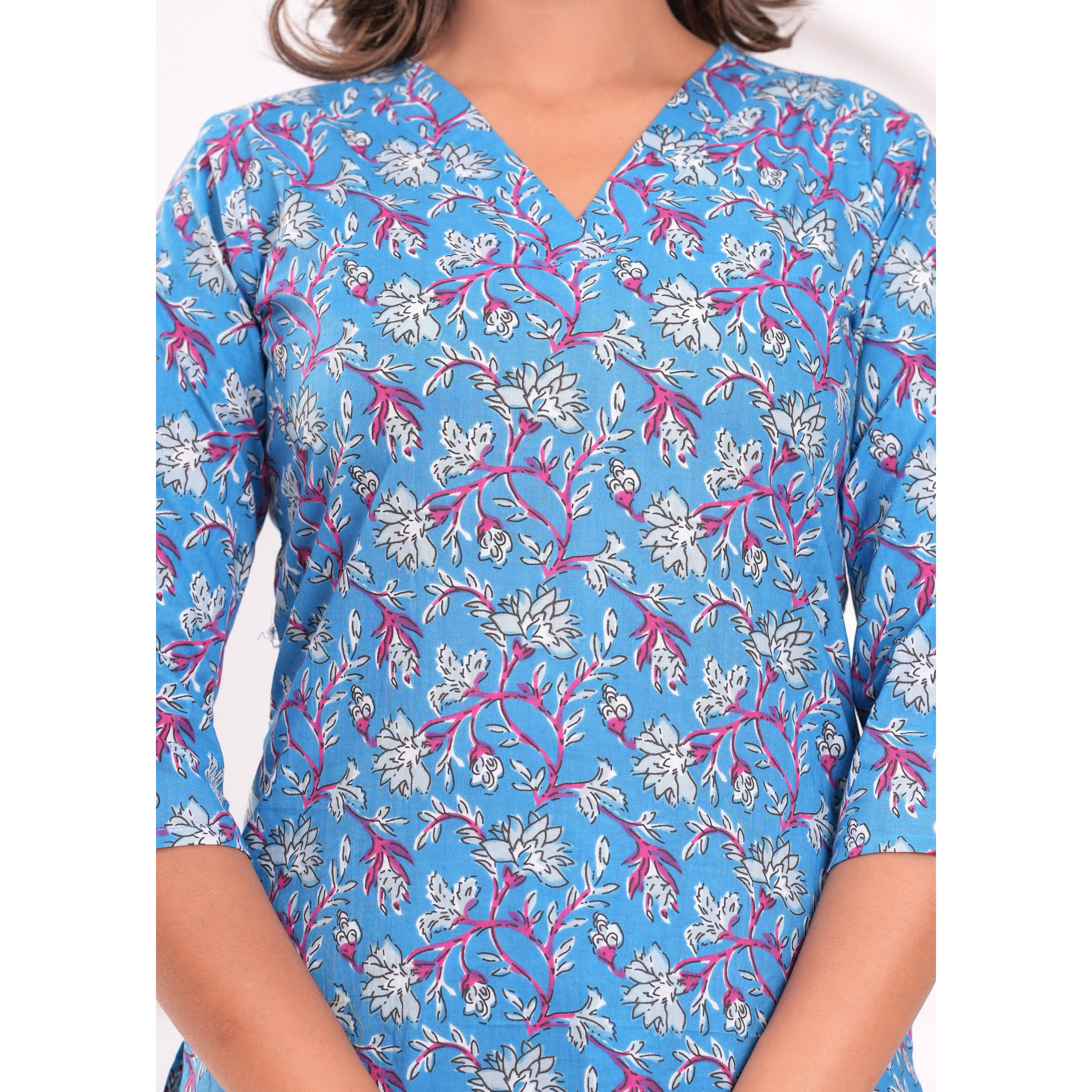 Blue Printed Kurta Set with Dupatta for Women