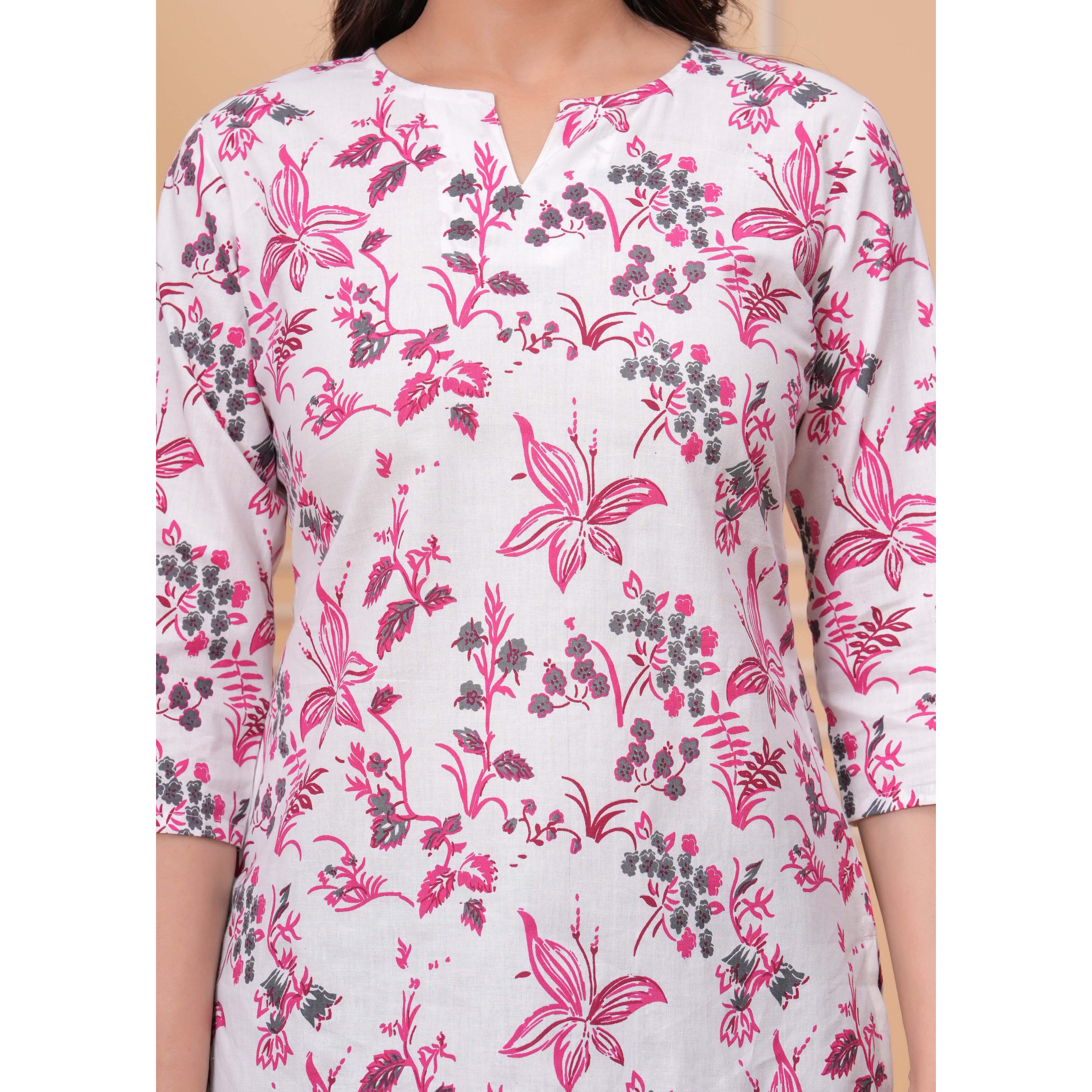 Pink Floral Printed Straight Tunic for Women