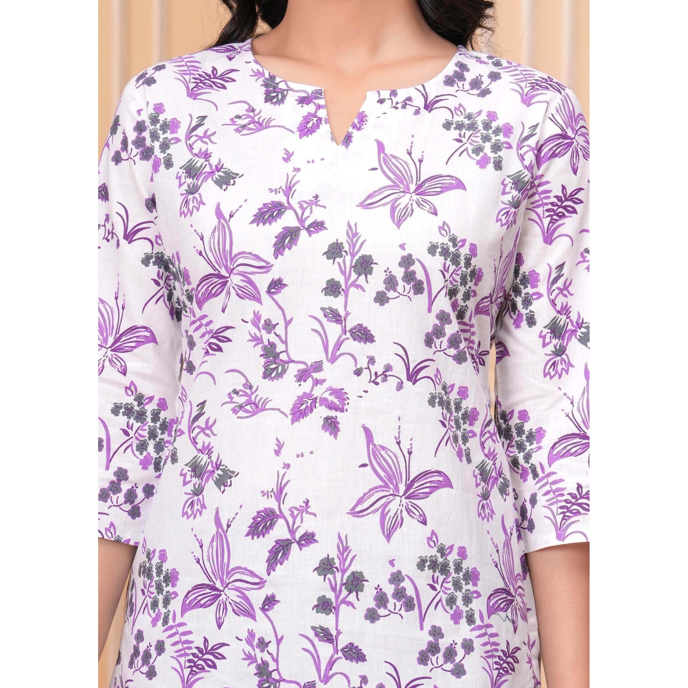 Purple Floral Printed Straight Tunic for Women