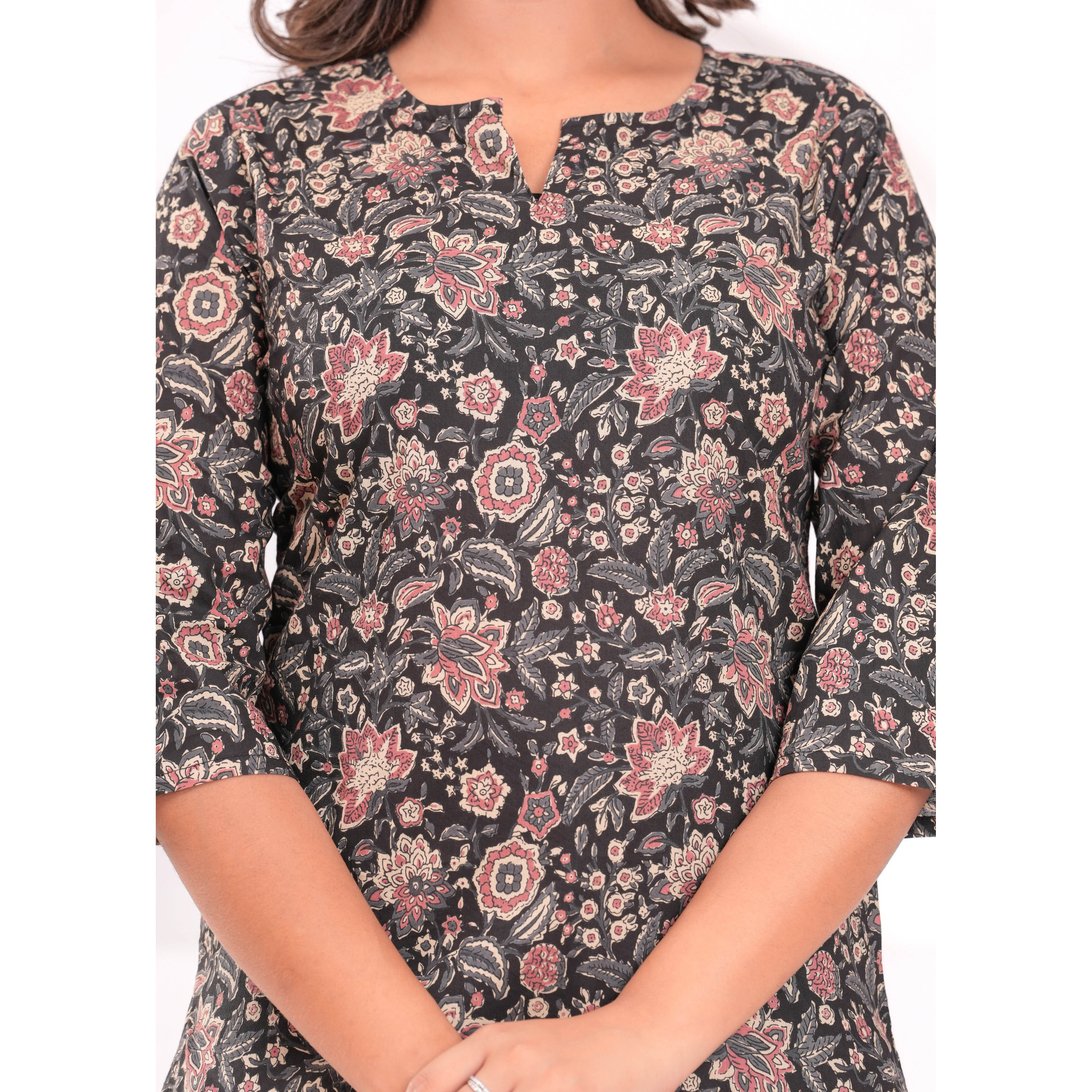 Black Printed Straight Tunic for Women