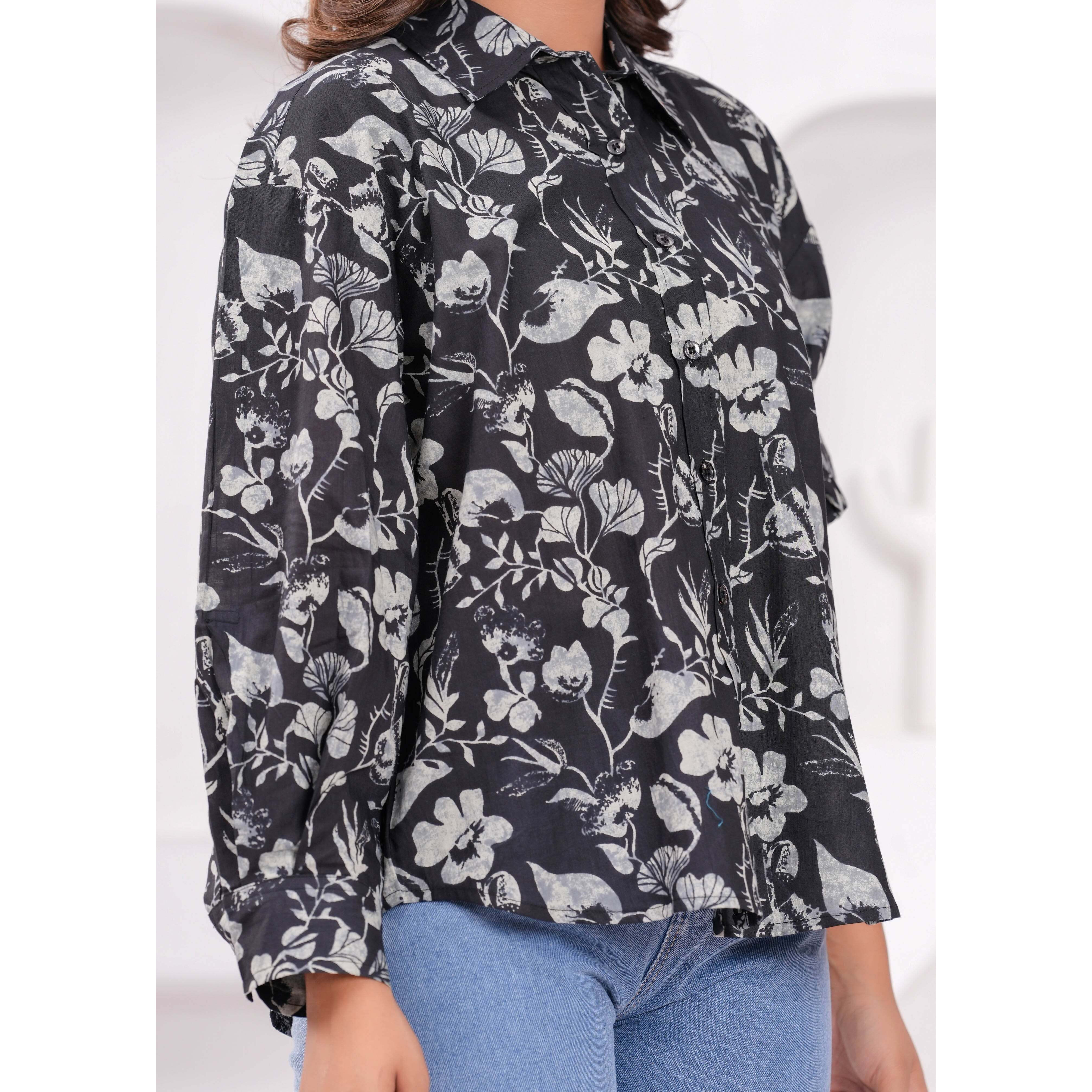 Women Black Printed Shirt Style Top