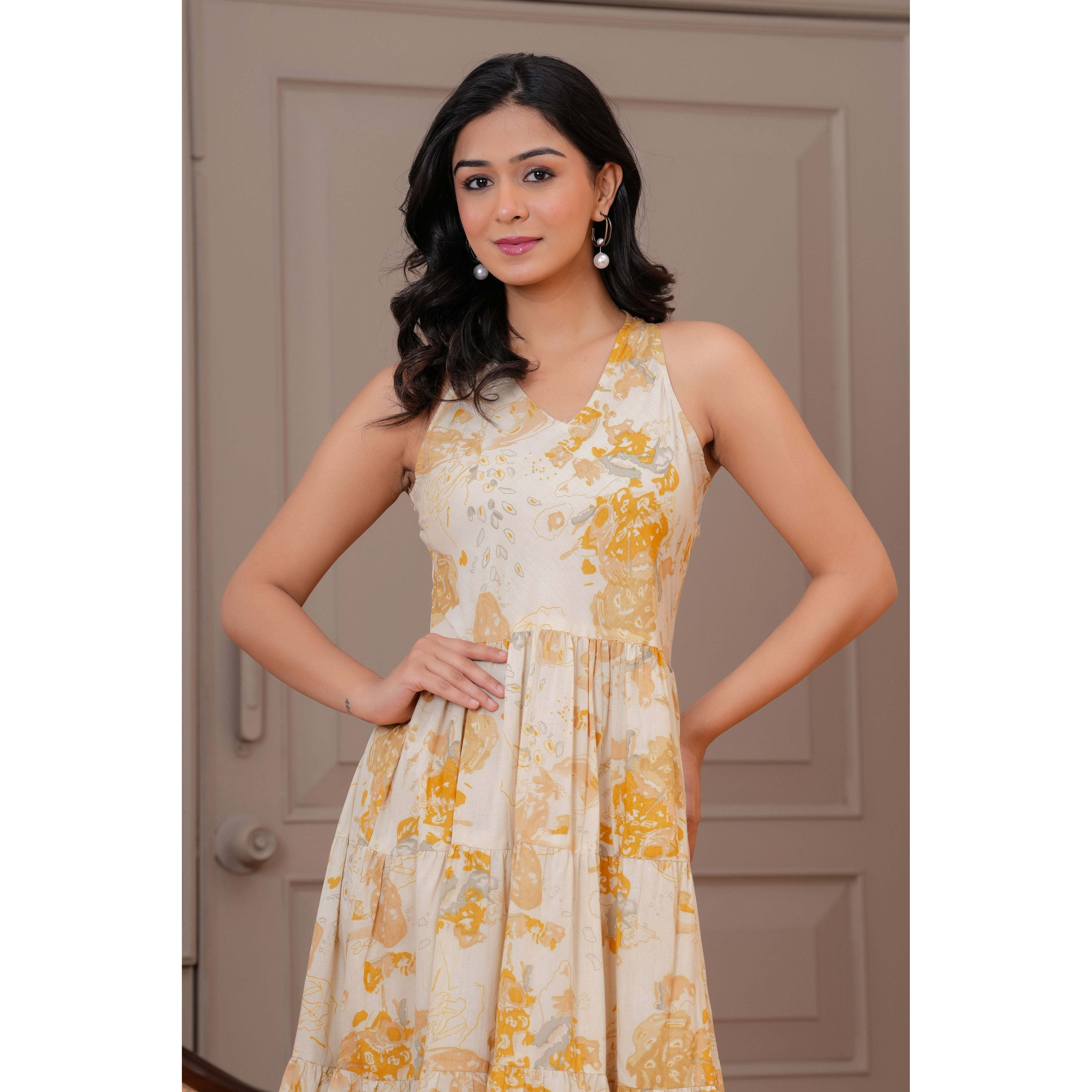 Printed Mustered Halter Neck Dress for Women