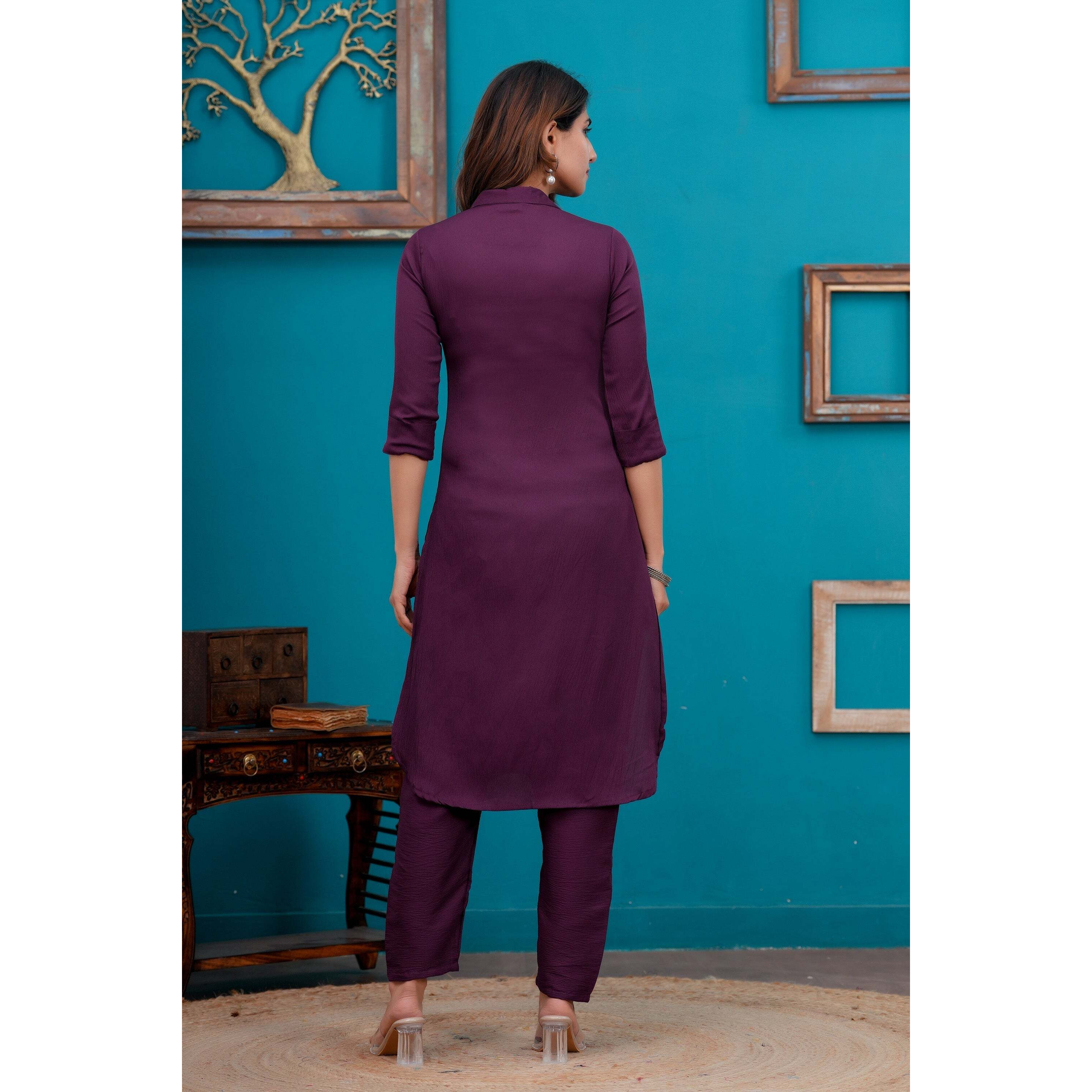 Purple Shirt Collared Co-Ord set for Women