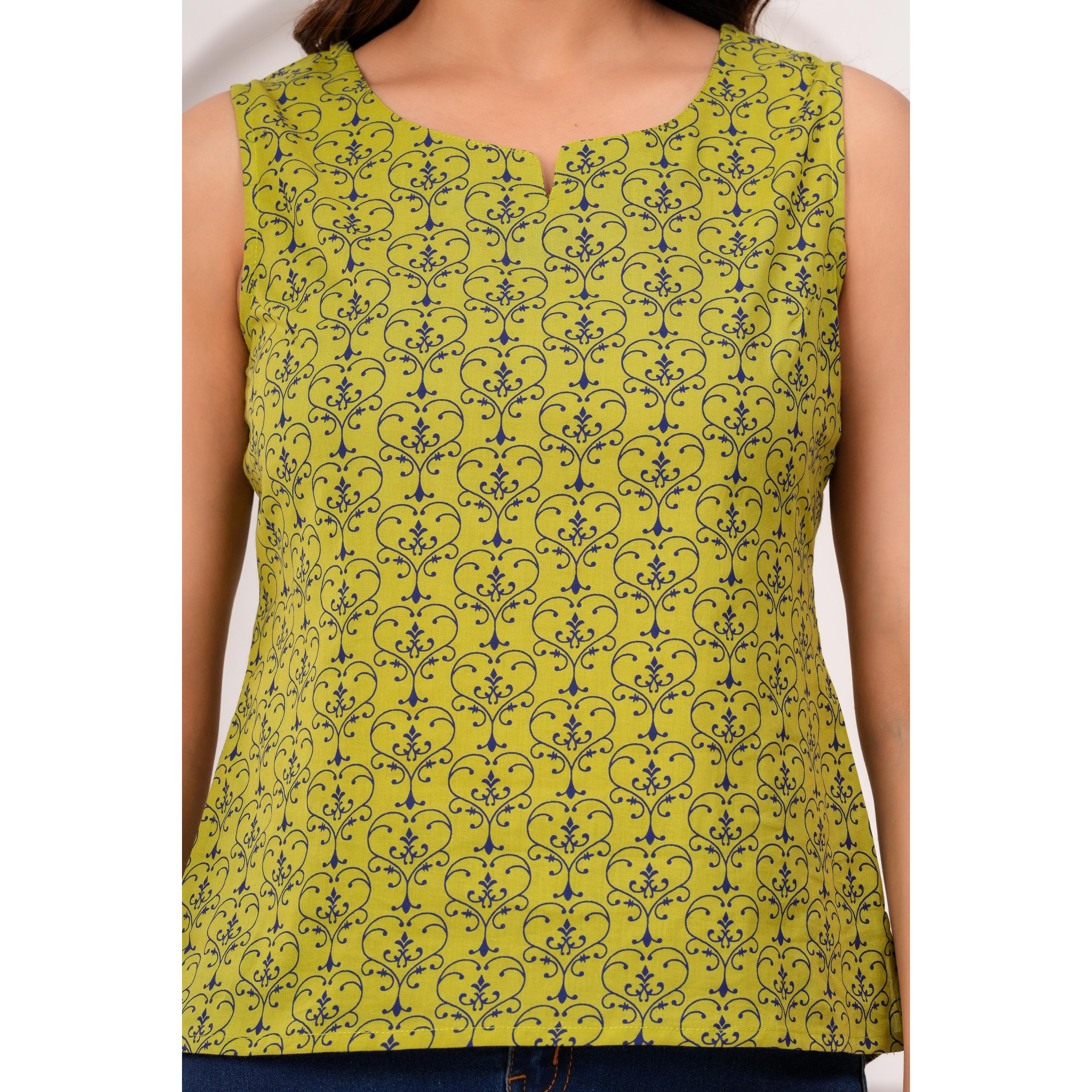 Women Green Printed Straight Top