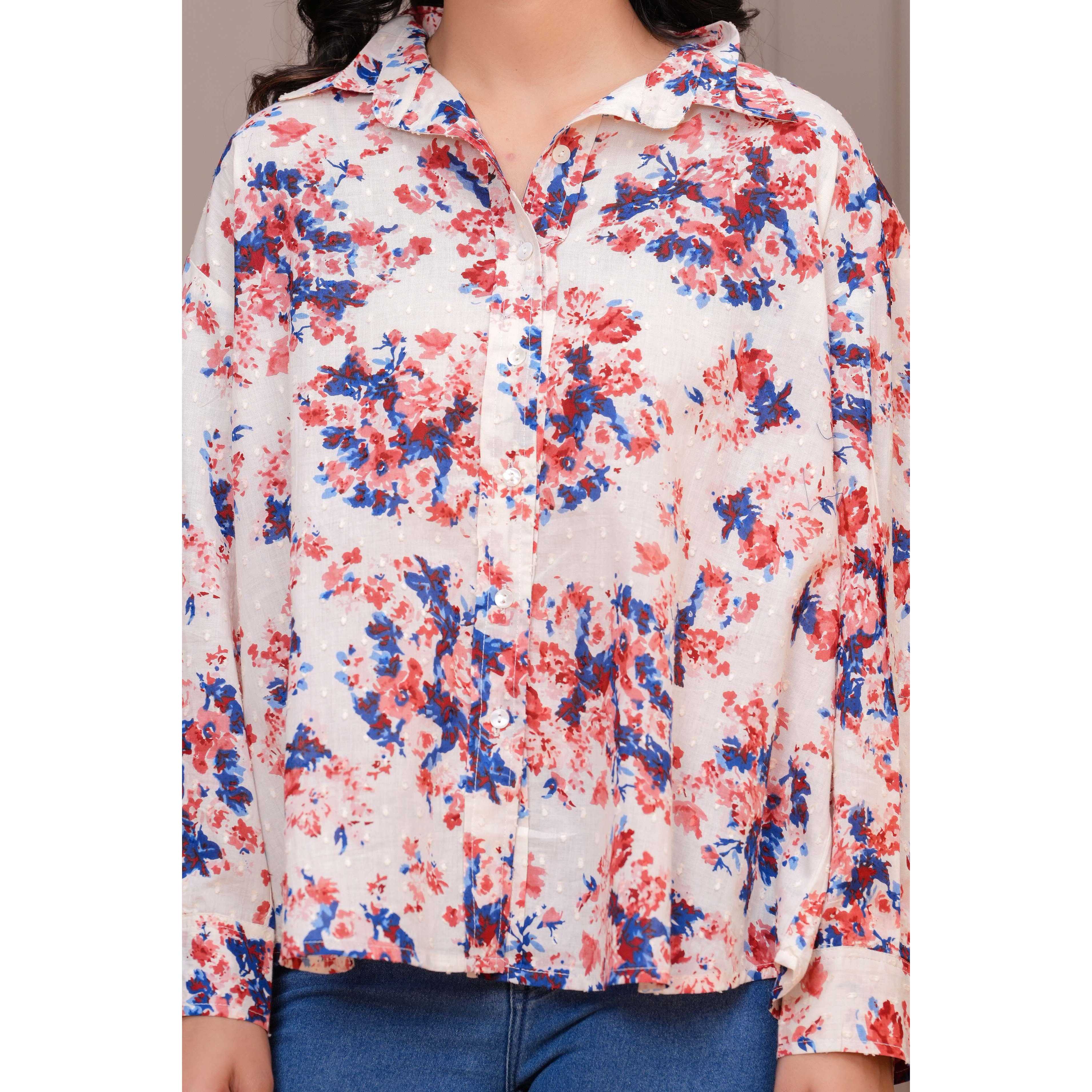 Women Off White Floral Printed Top