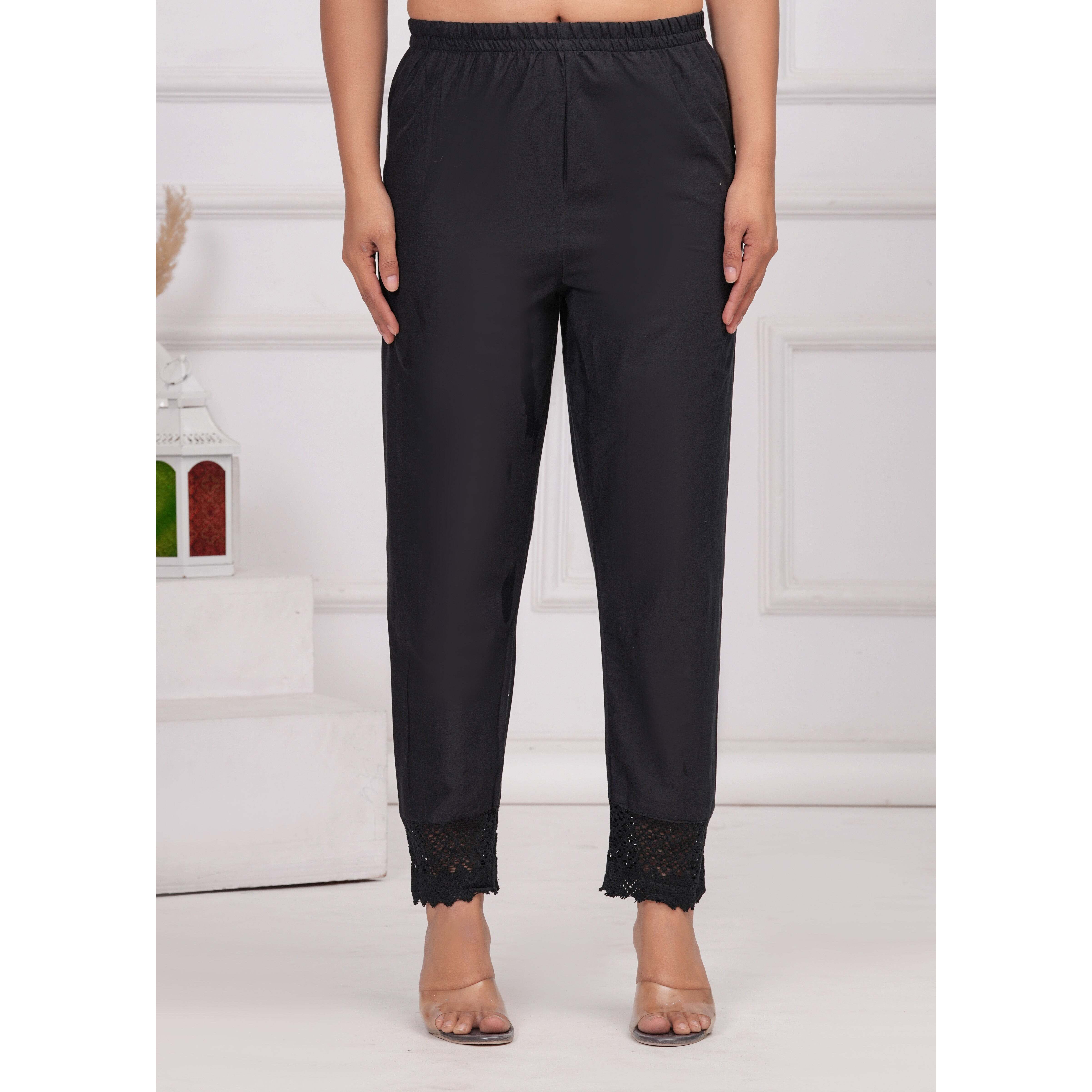 Women Black Solid Palazzo with Lace Detailing