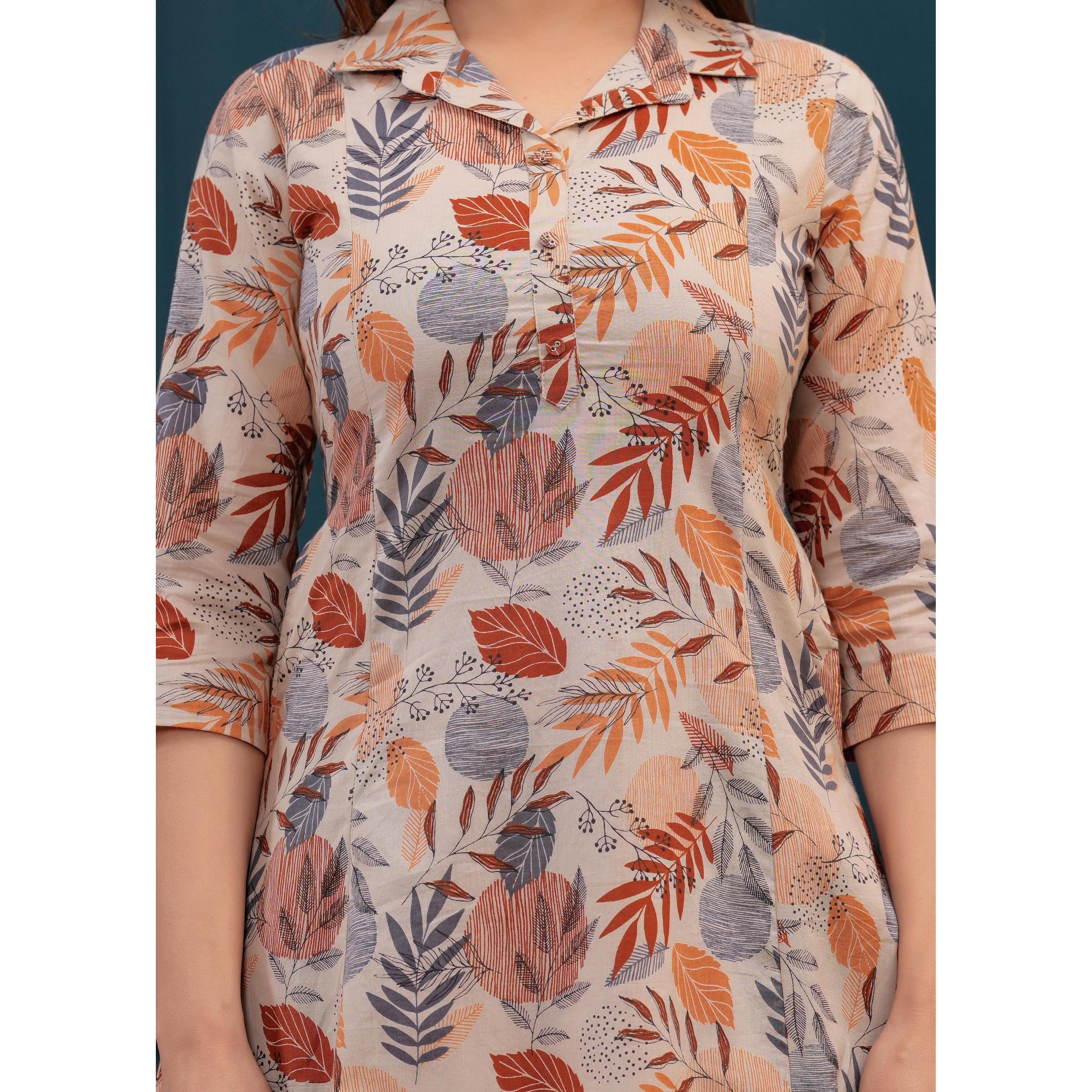 Beige Printed Co-Ord set for Women