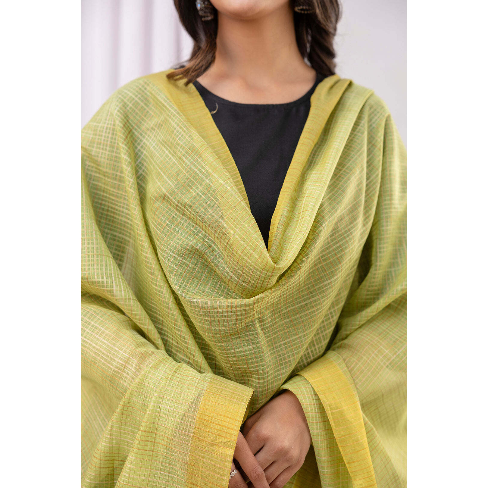 Black Straight Kurta Set With Printed Dupatta for Women