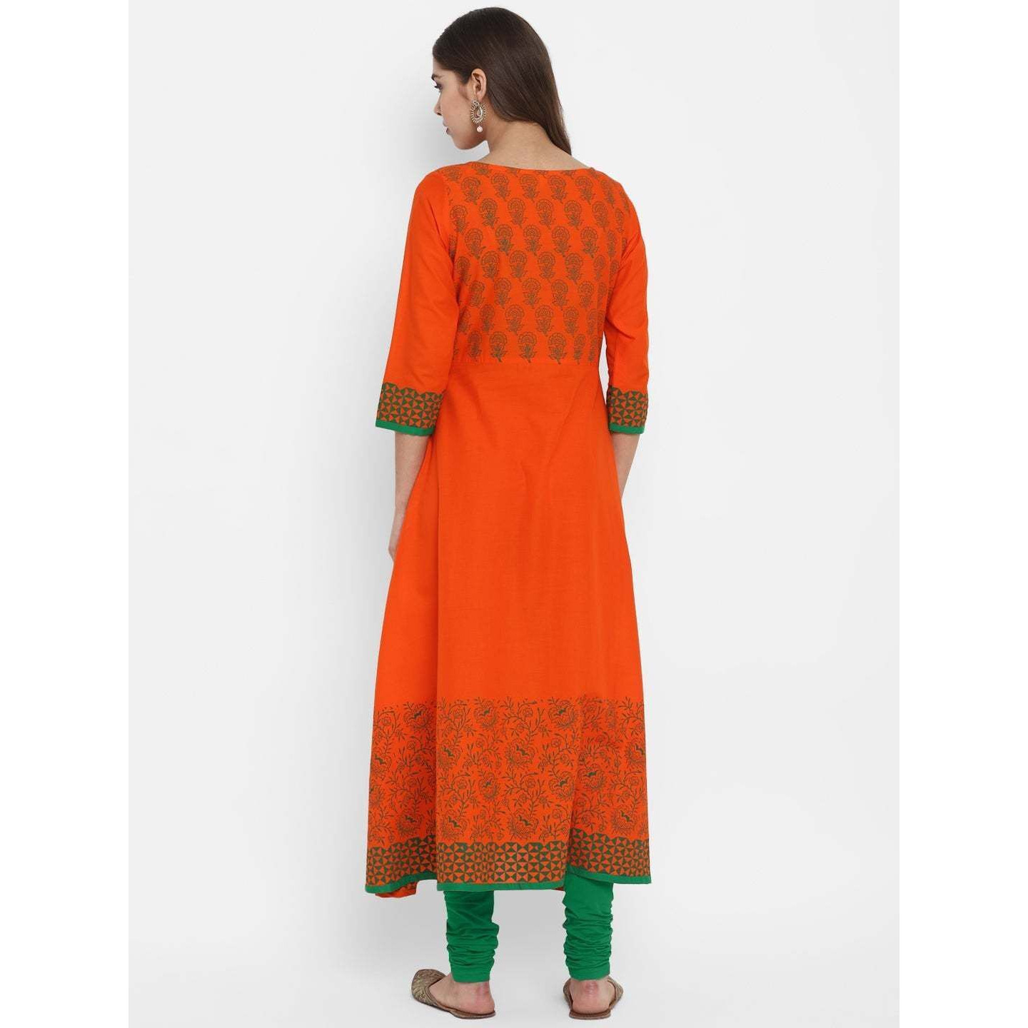 NOZ2TOZ Women Floral Print Anarkali Kurta (Orange) (Size M, Color Orange)