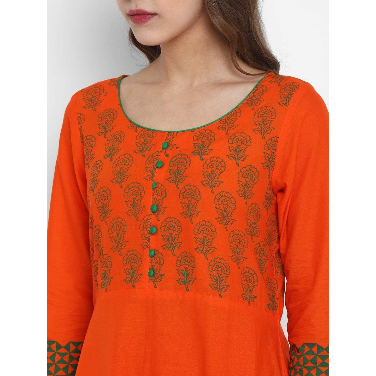 NOZ2TOZ Women Floral Print Anarkali Kurta (Orange) (Size M, Color Orange)
