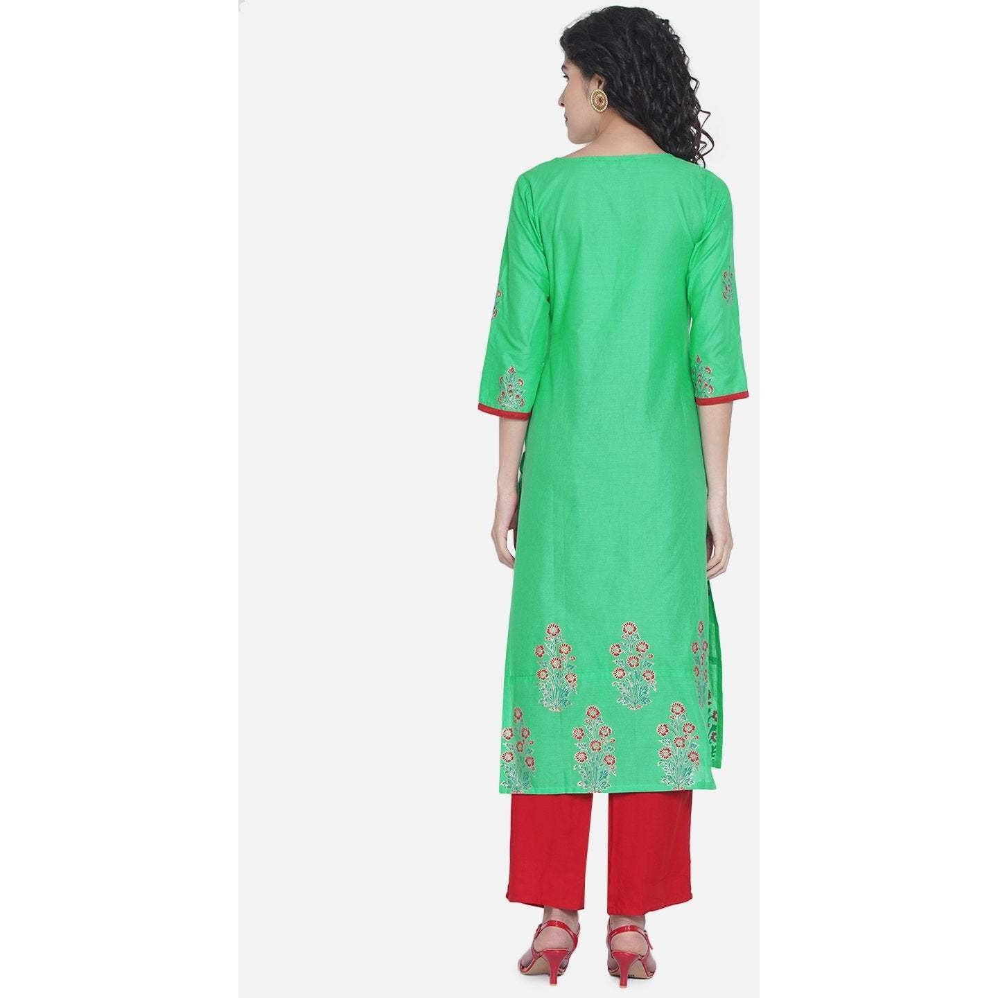 NOZ2TOZ Women Printed Straight Kurta (Green)