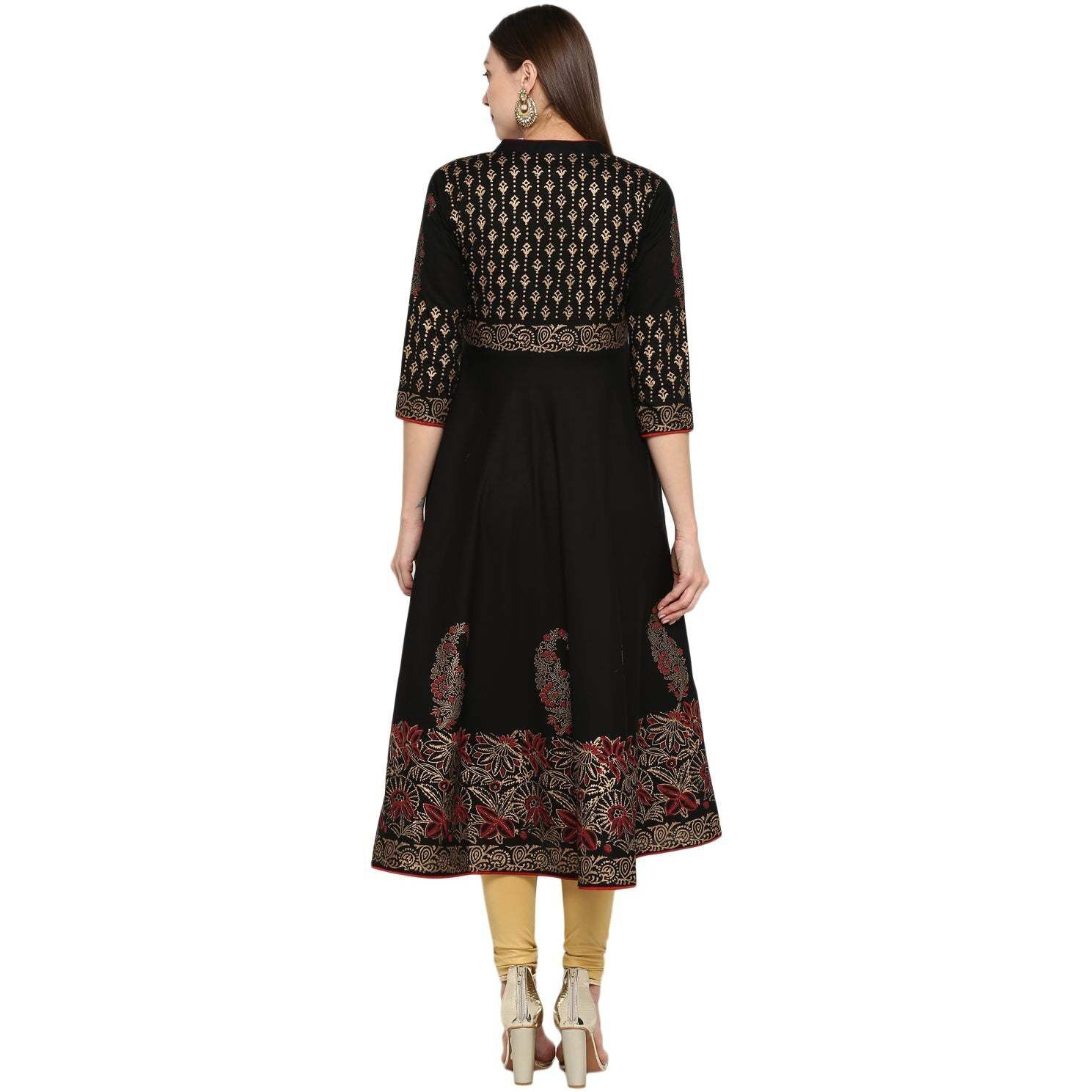 NOZ2TOZ Women Printed Anarkali Kurta (Black)