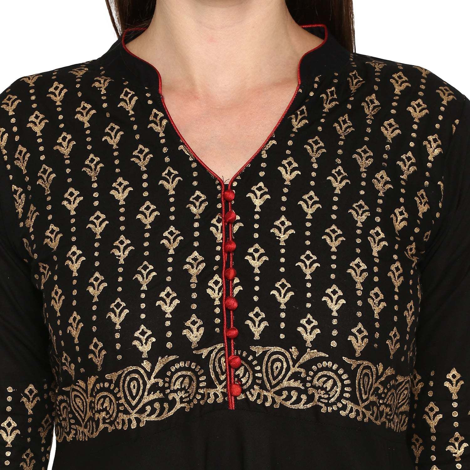 NOZ2TOZ Women Printed Anarkali Kurta (Black) (Size XXL, Color Black)