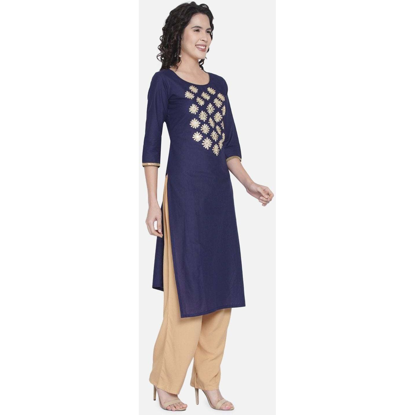 NOZ2TOZ Women Embroidered Straight Kurta (Blue)