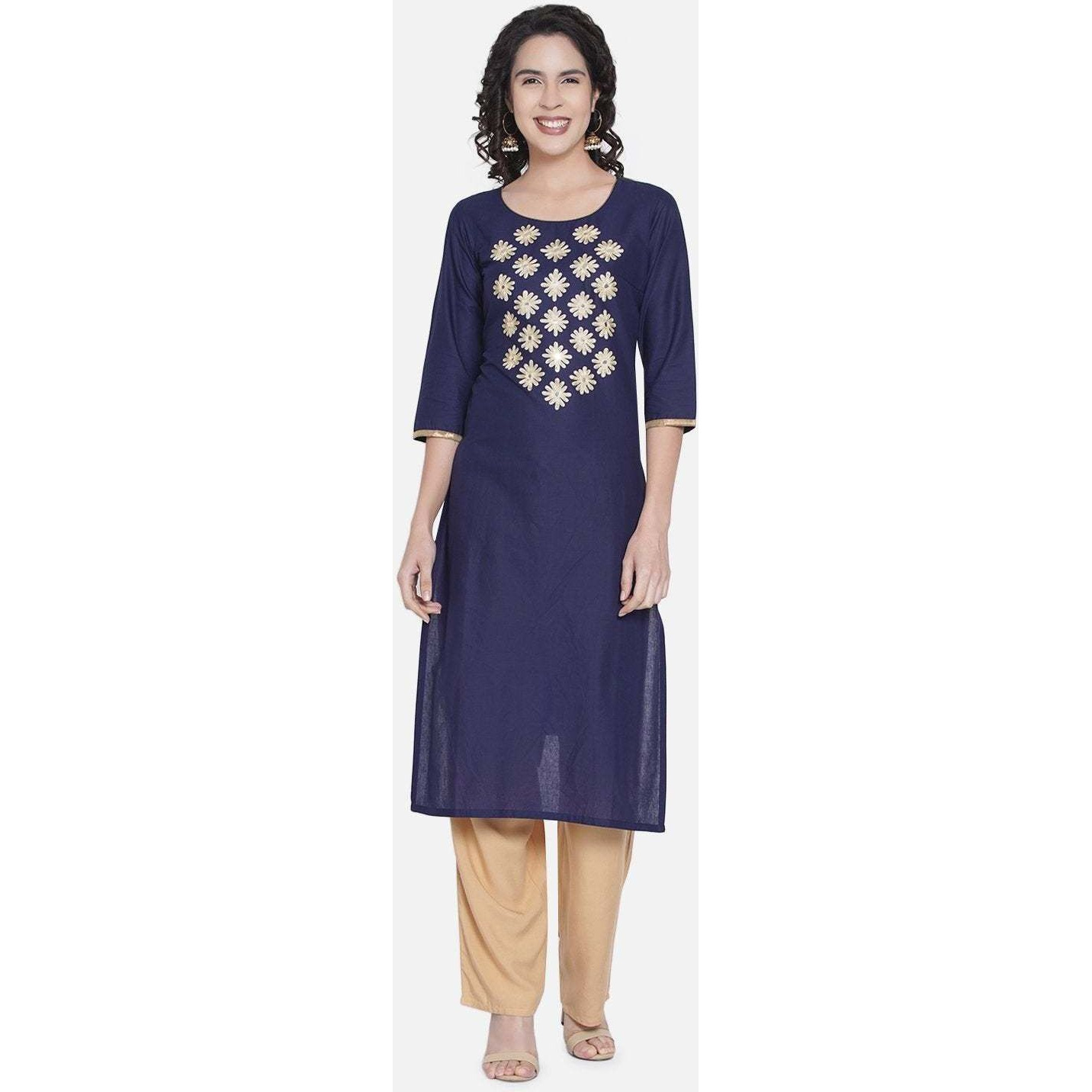 NOZ2TOZ Women Embroidered Straight Kurta (Blue) (Size S, Color Blue)
