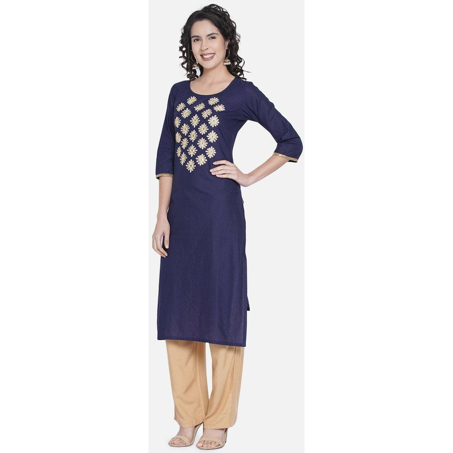 NOZ2TOZ Women Embroidered Straight Kurta (Blue) (Size L, Color Blue)