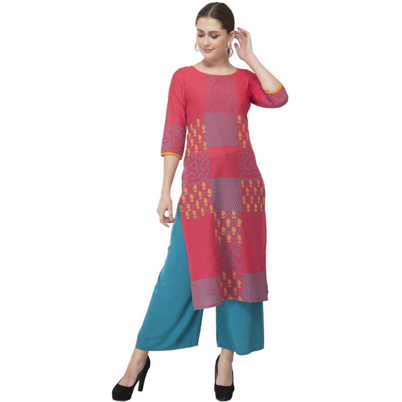 NOZ2TOZ Women Printed Straight Kurta (Pink)