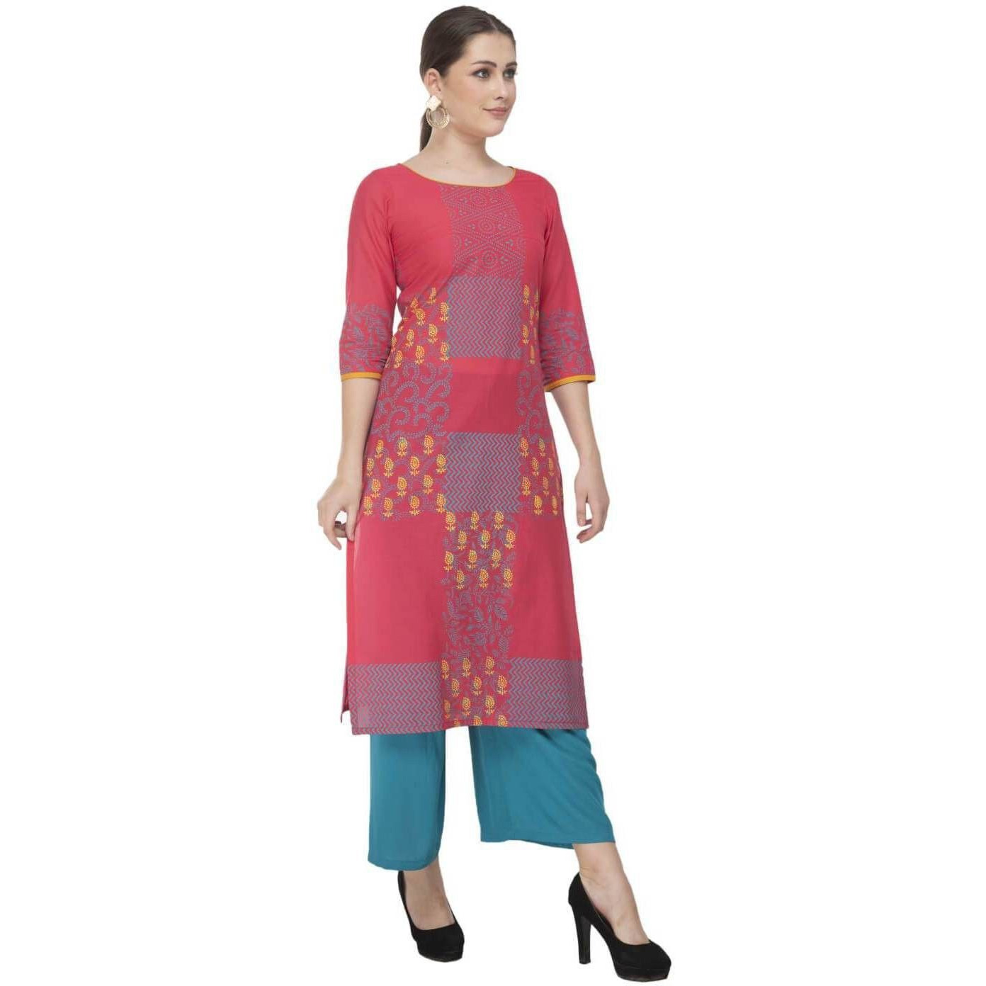 NOZ2TOZ Women Printed Straight Kurta (Pink) (Size L, Color Pink)