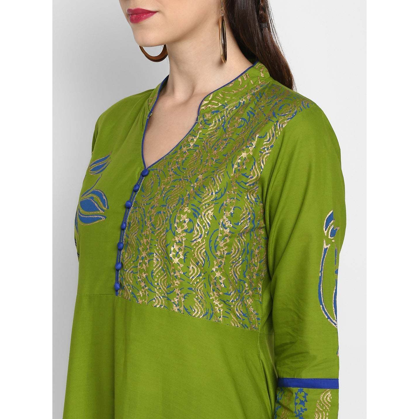 NOZ2TOZ Women Floral Print Anarkali Kurta (Green) (Size S, Color Green)