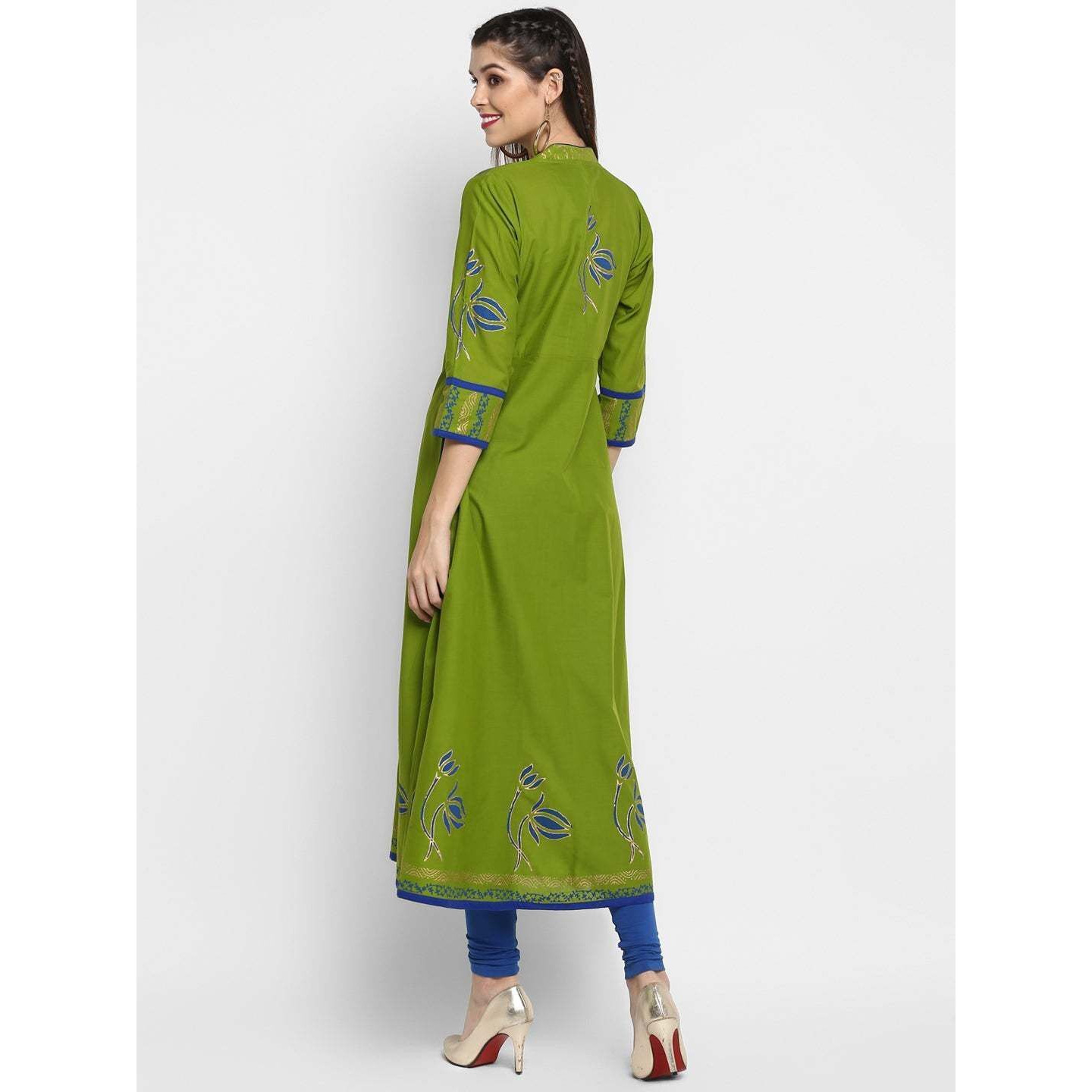 NOZ2TOZ Women Floral Print Anarkali Kurta (Green) (Size XL, Color Green)