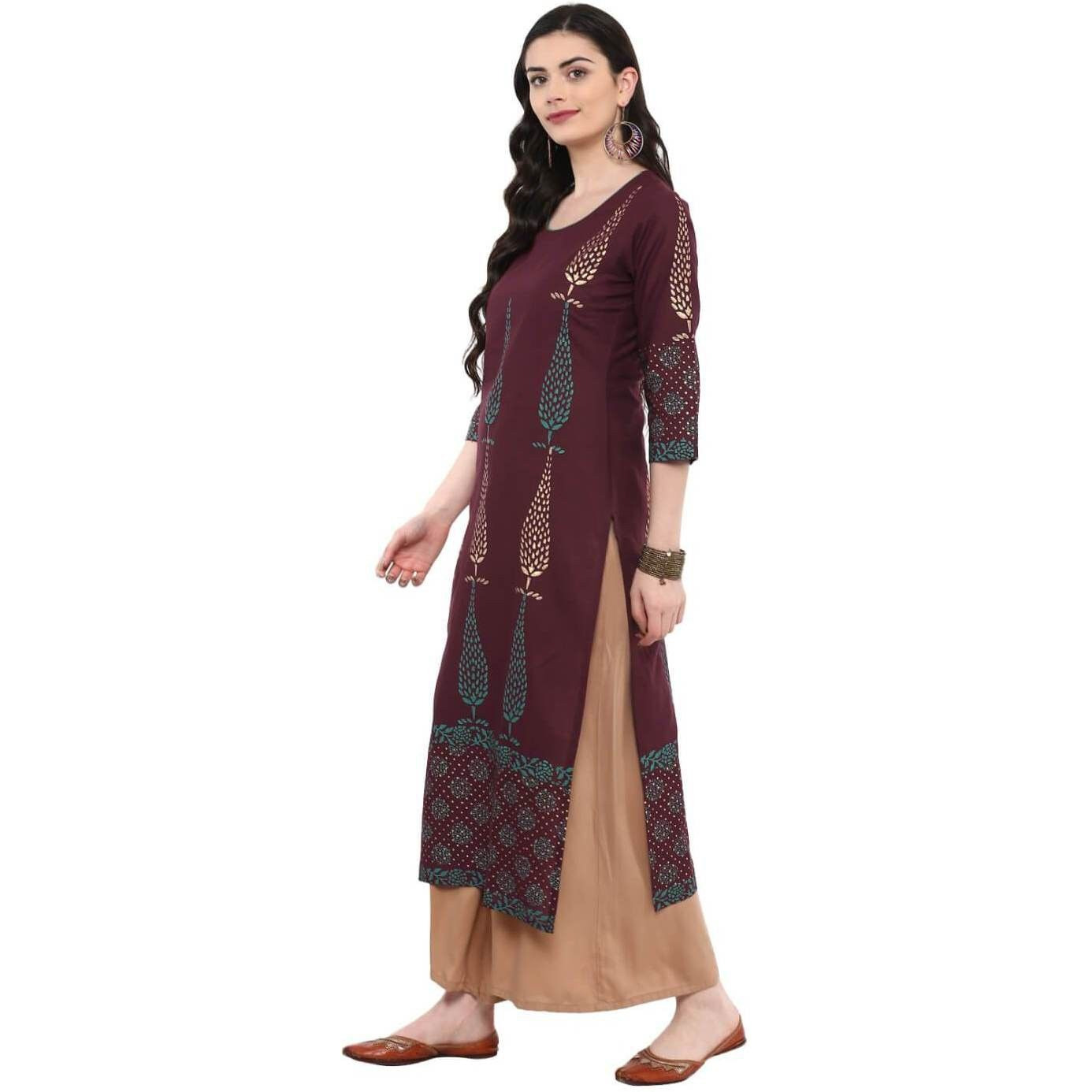 NOZ2TOZ Women Printed Straight Kurta (Maroon) (Size L, Color Maroon)