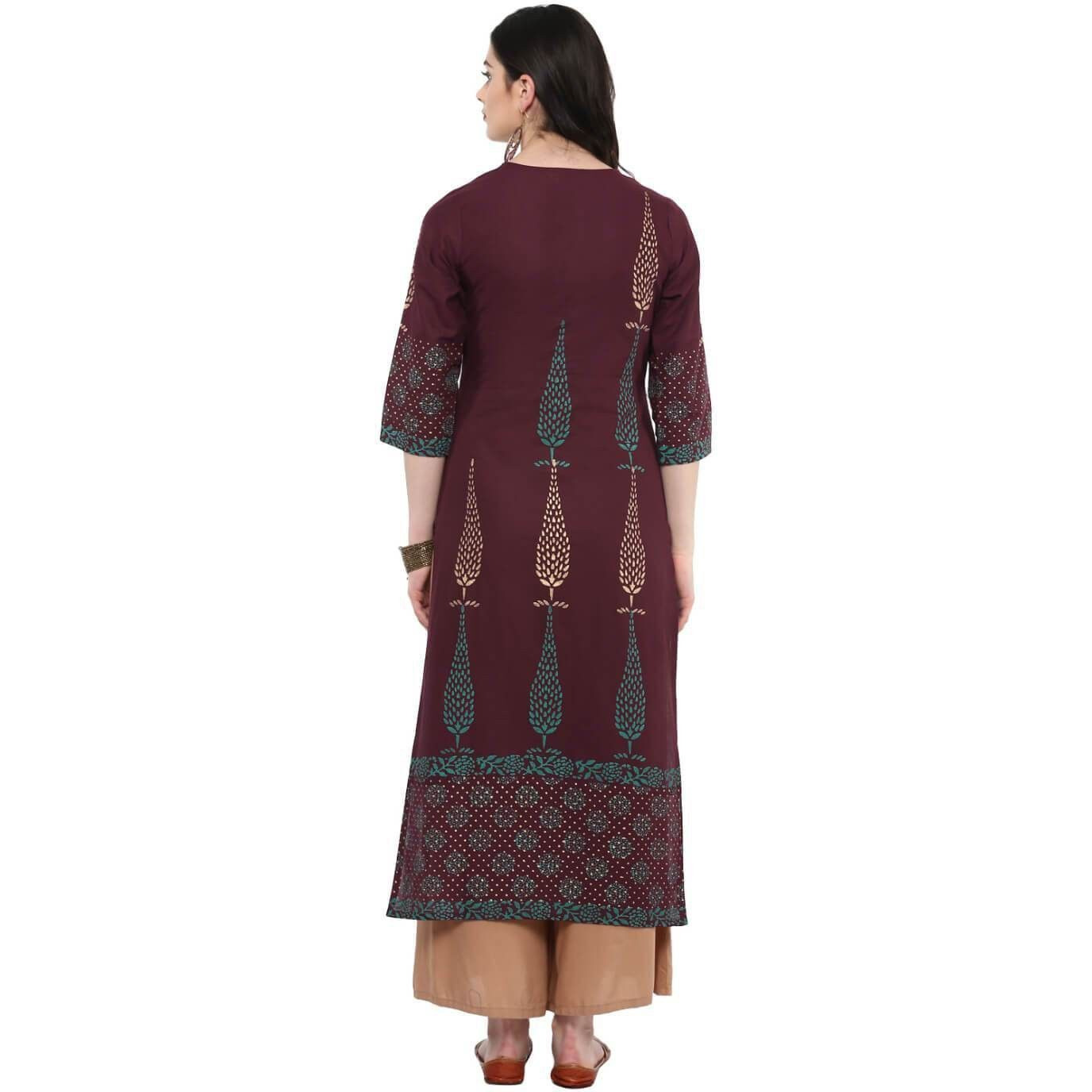 NOZ2TOZ Women Printed Straight Kurta (Maroon) (Size XL, Color Maroon)