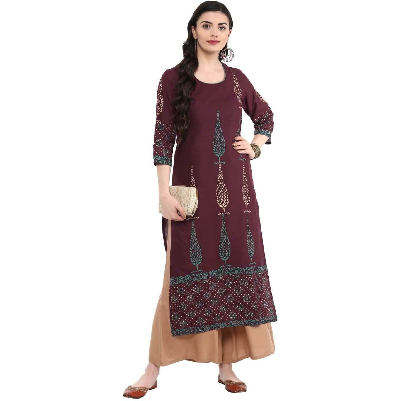 NOZ2TOZ Women Printed Straight Kurta (Maroon) (Size XL, Color Maroon)
